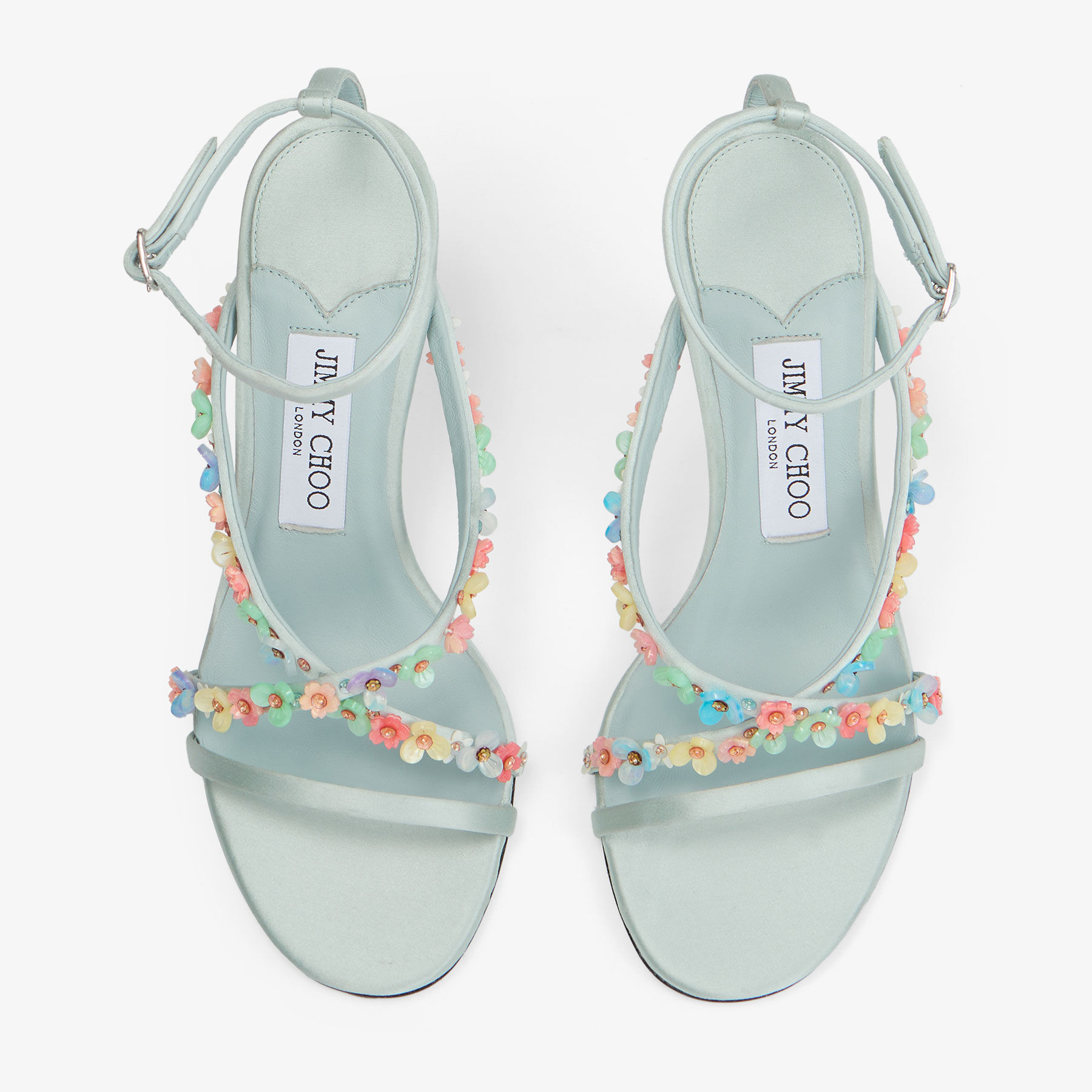Blanche 90 |Light Verde Satin Sandal with Daisy Embroidery