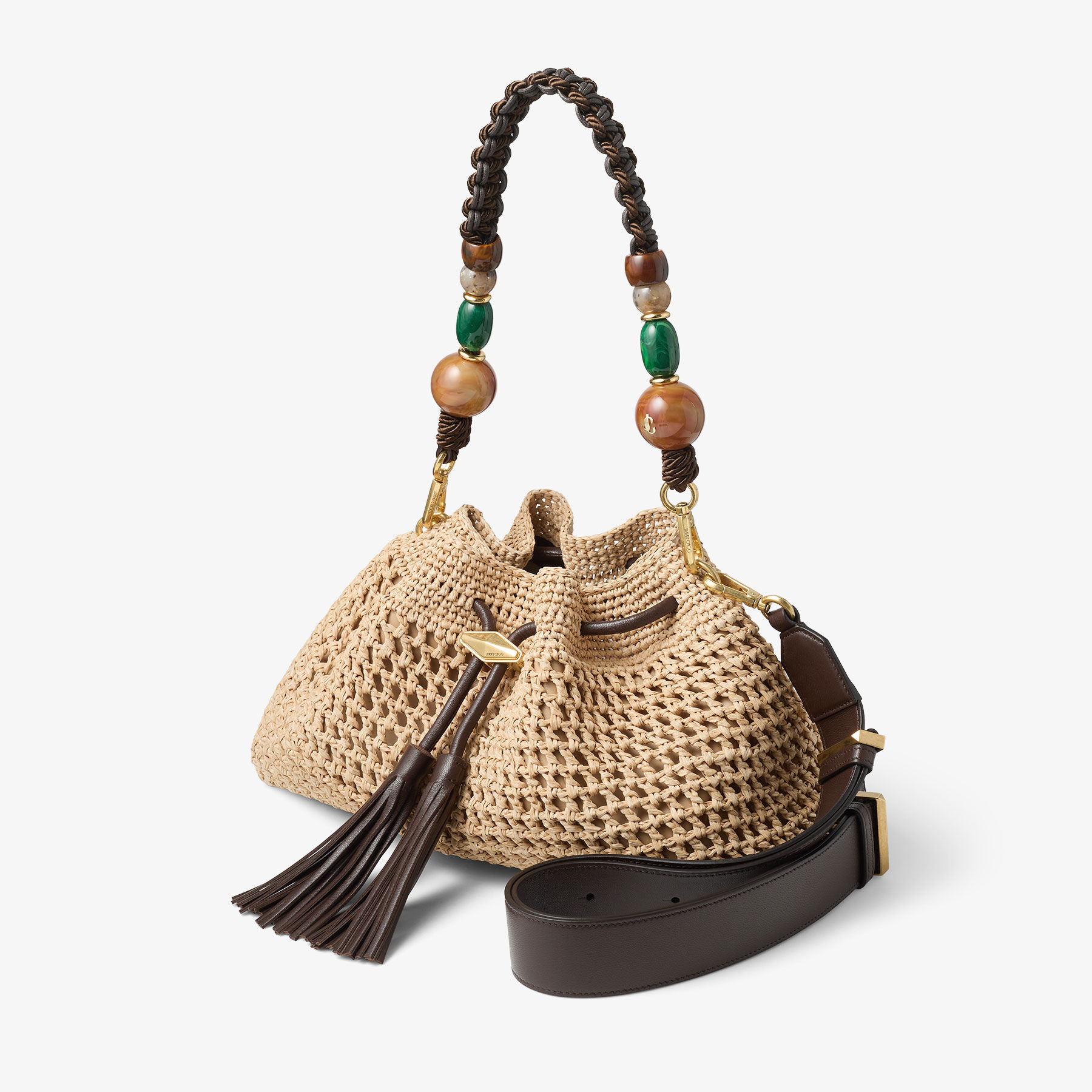 Cinch Medium | Natural and Chocolate Crochet Raffia Shoulder Bag