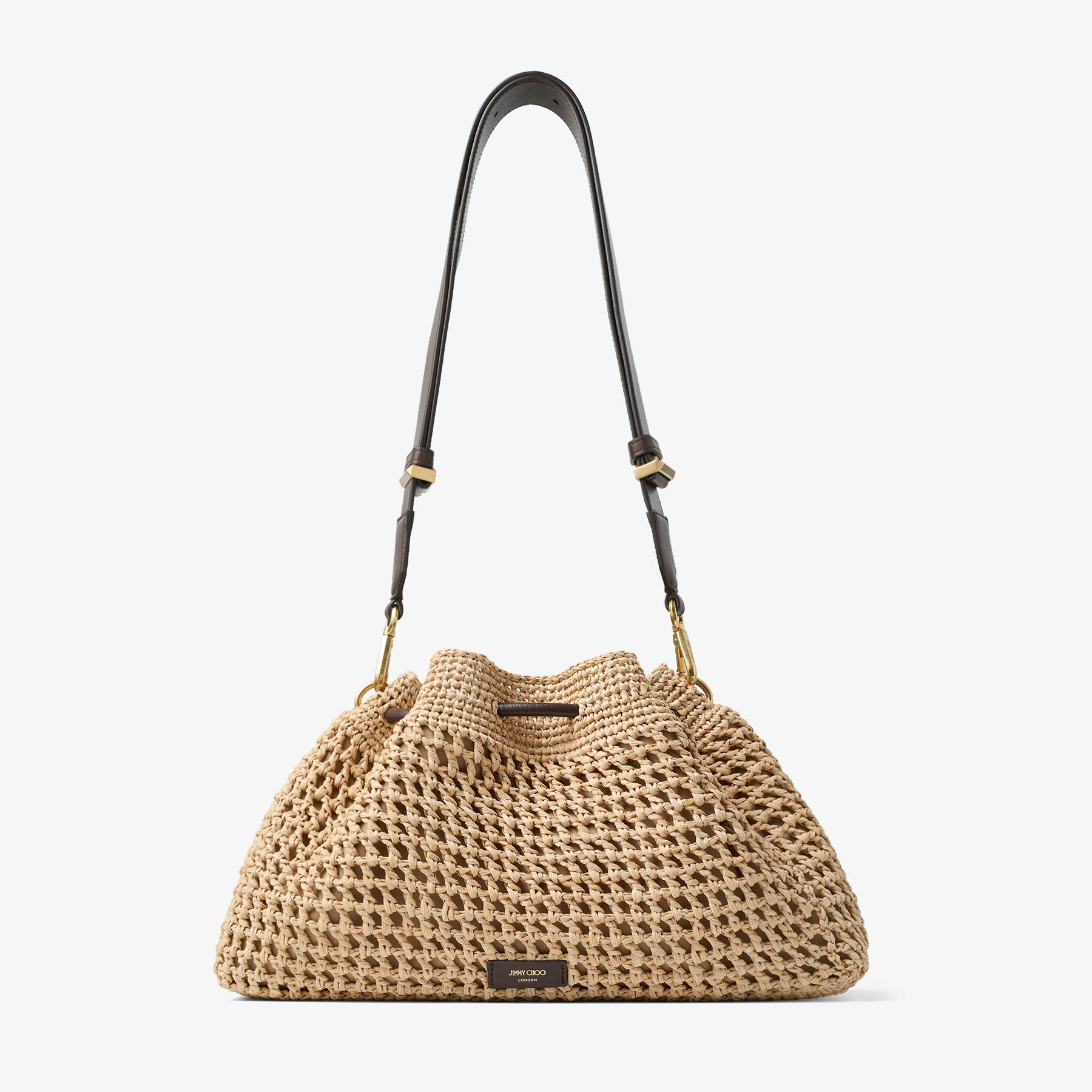 Cinch Medium | Natural and Chocolate Crochet Raffia Shoulder Bag