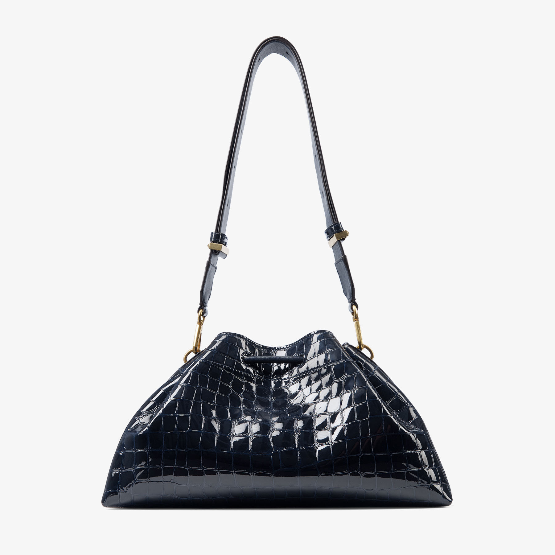 Cinch Medium | Marine Shiny Croc Embossed Leather Shoulder Bag