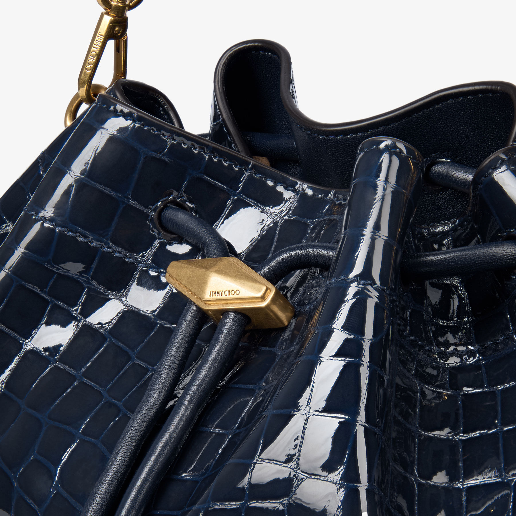 Cinch Medium | Marine Shiny Croc Embossed Leather Shoulder Bag