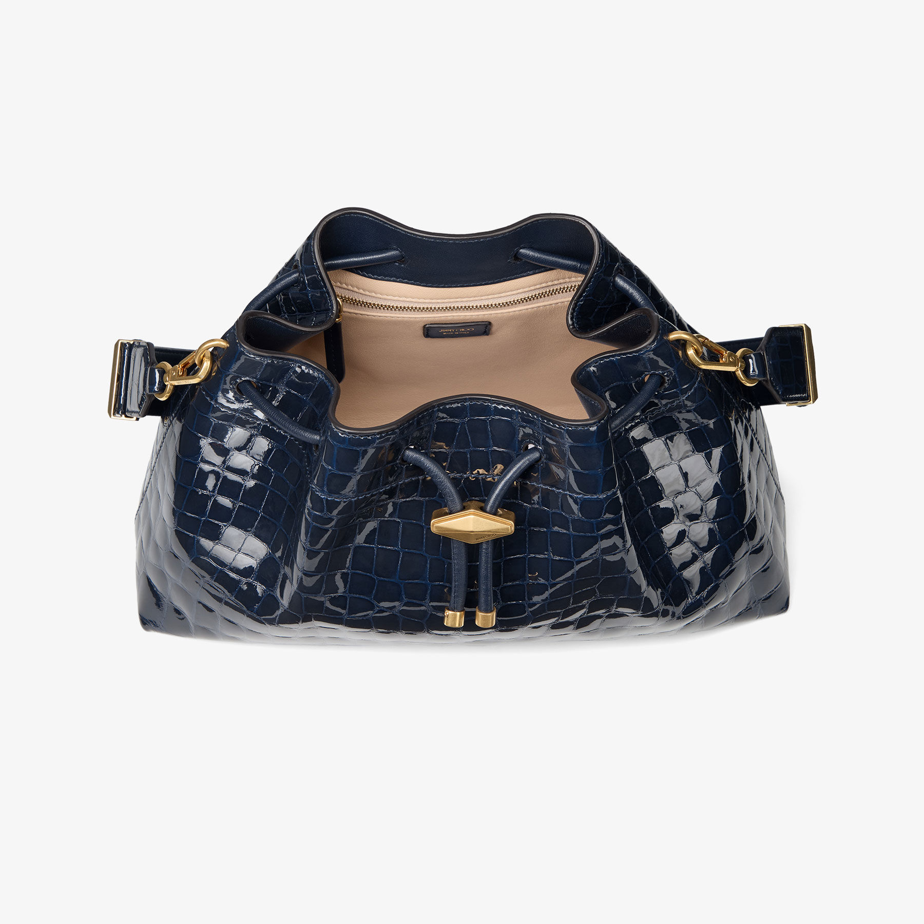 Cinch Medium | Marine Shiny Croc Embossed Leather Shoulder Bag