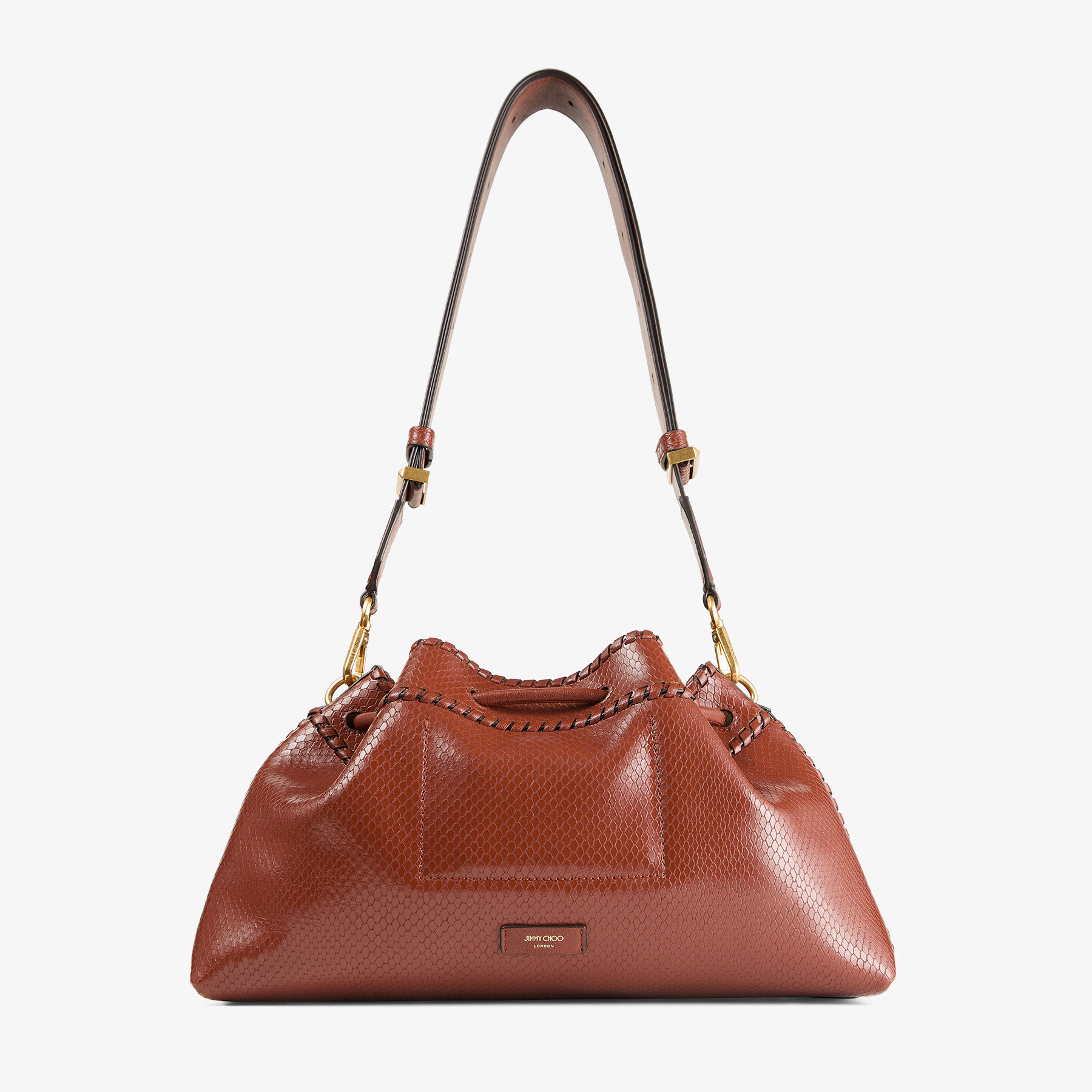 Cinch M | Cognac Elaphe Printed Leather Bucket Bag with Biker