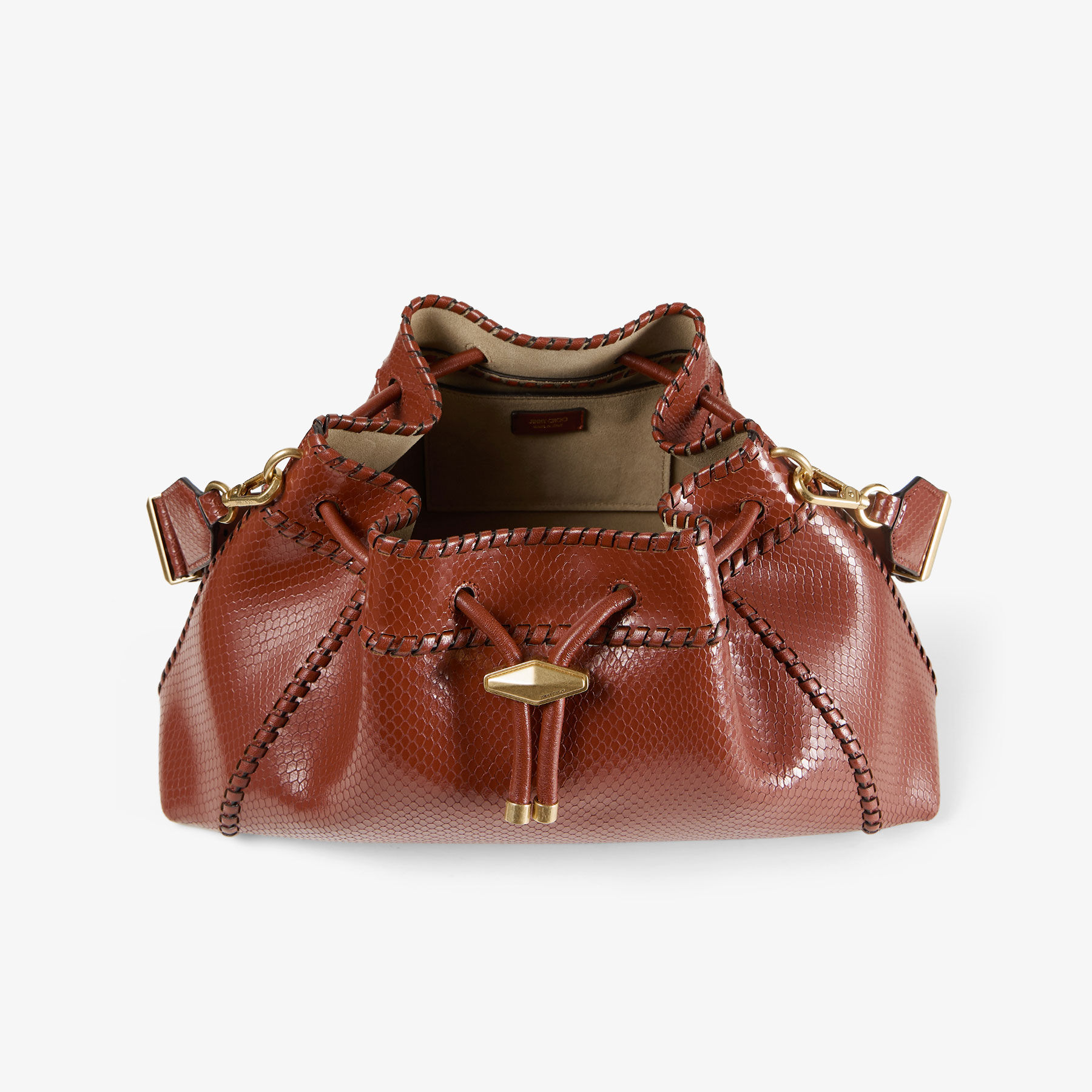 吉 Cinch M | Cognac Elaphe Printed Leather Bucket Bag with Biker