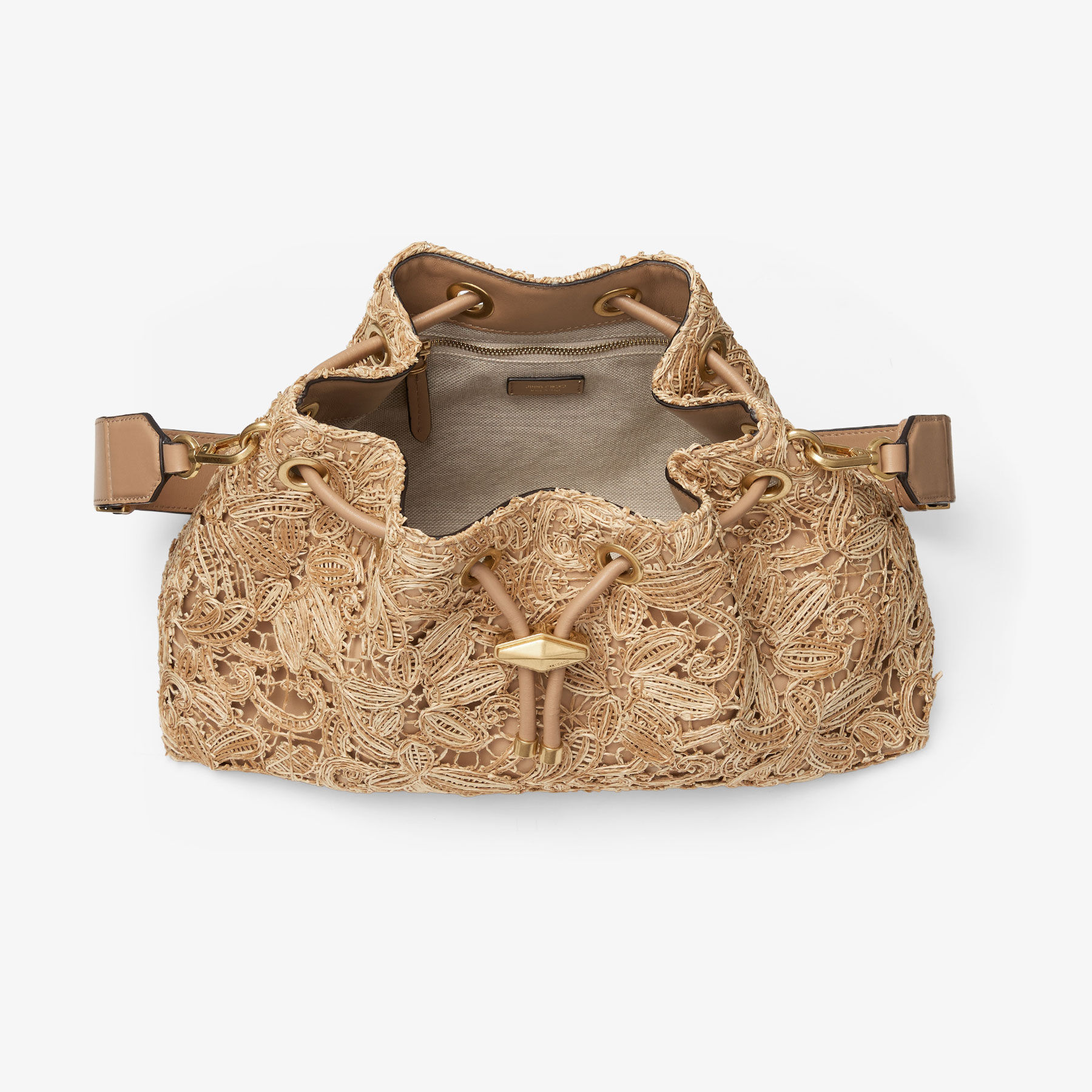 Cinch Medium | Natural Flower Woven Raffia Bucket Bag | JIMMY CHOO