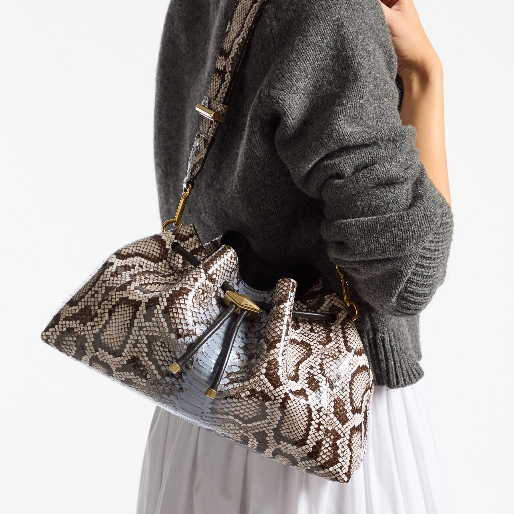 Cinch M | Blue Haze Striped Python Printed Leather Bucket Bag