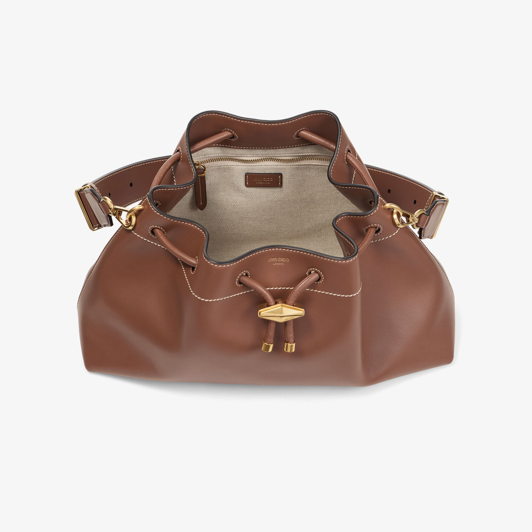 Cinch M |Tan Leather Bucket Bag | JIMMY CHOO