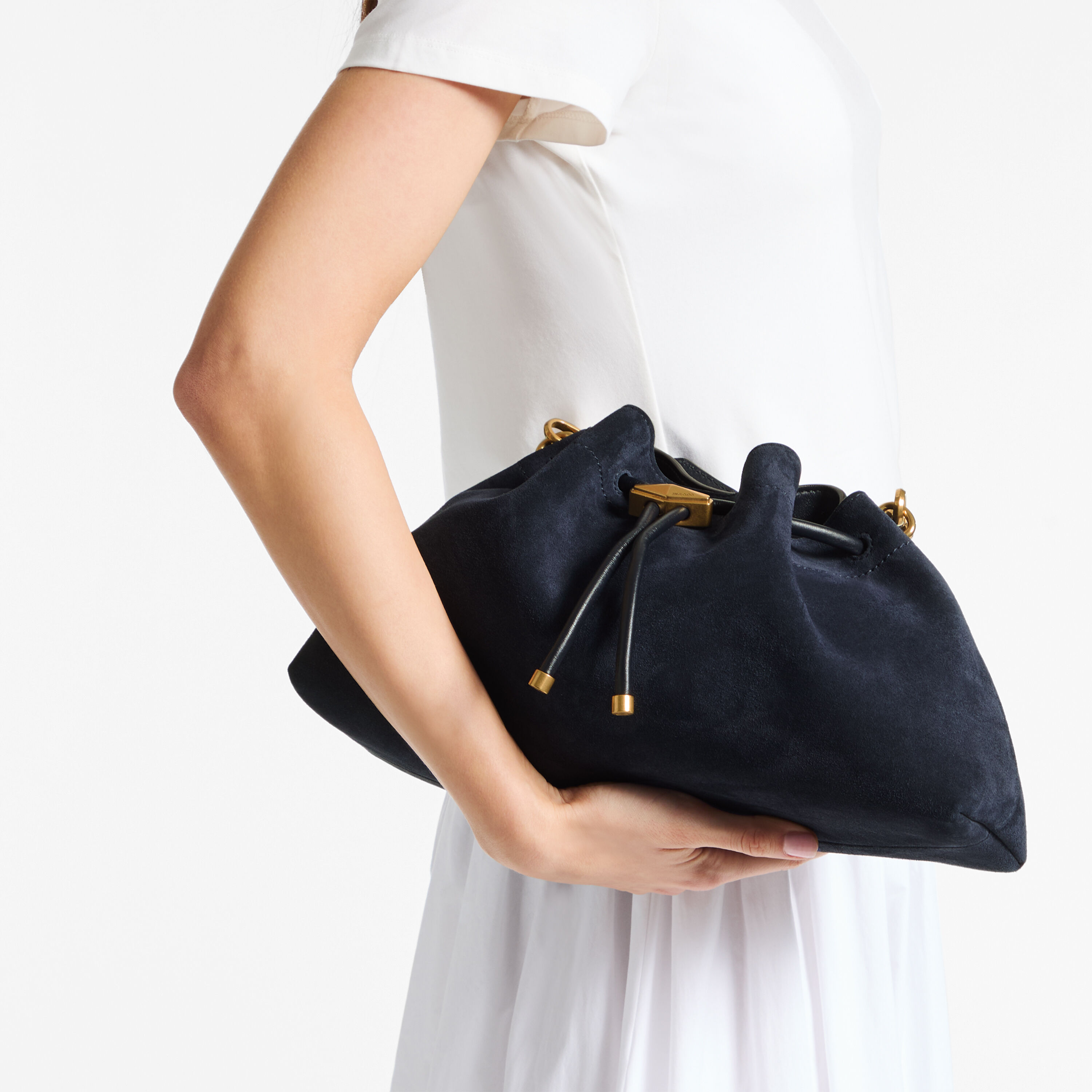 Cinch Medium | Marine Suede Bucket Bag | JIMMY CHOO