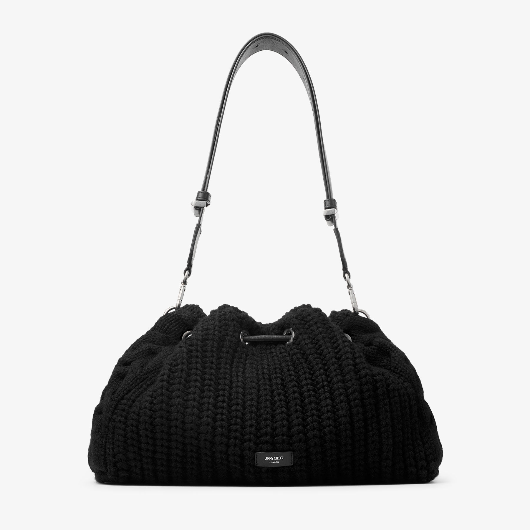 Cinch M | Black Knitted Wool Bucket Bag | JIMMY CHOO