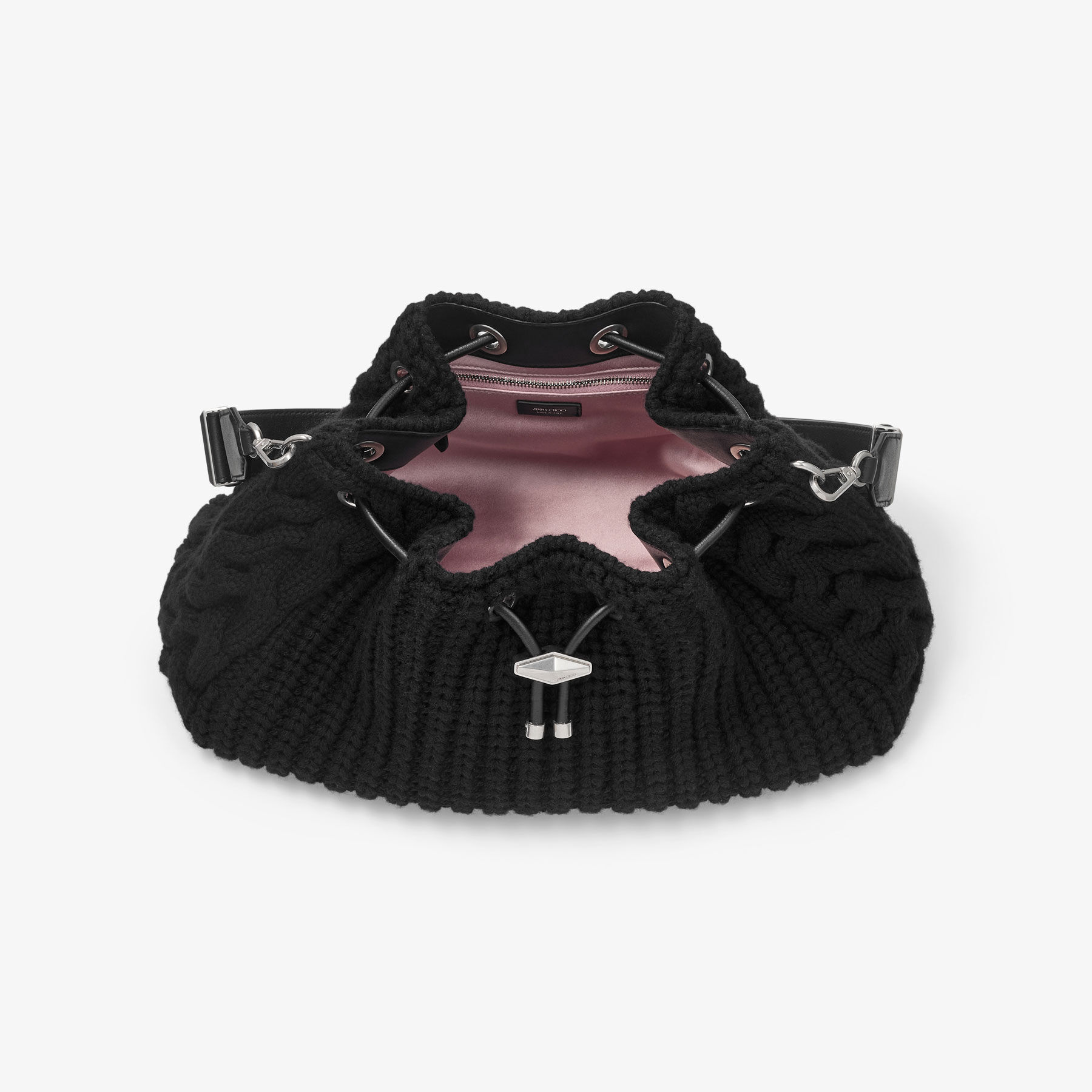 Cinch M | Black Knitted Wool Bucket Bag | JIMMY CHOO