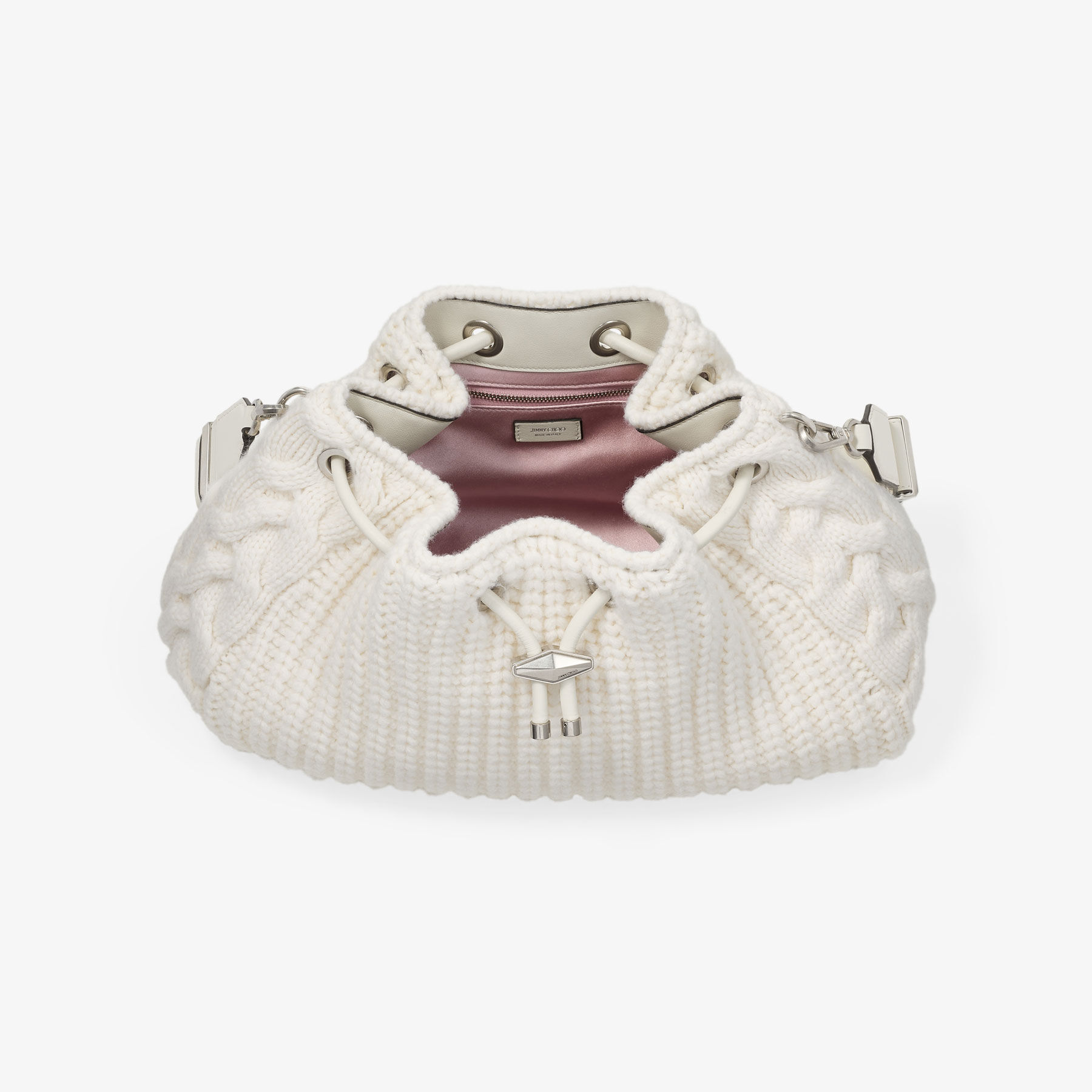 Cinch M | Latte Knitted Wool Bucket Bag | JIMMY CHOO