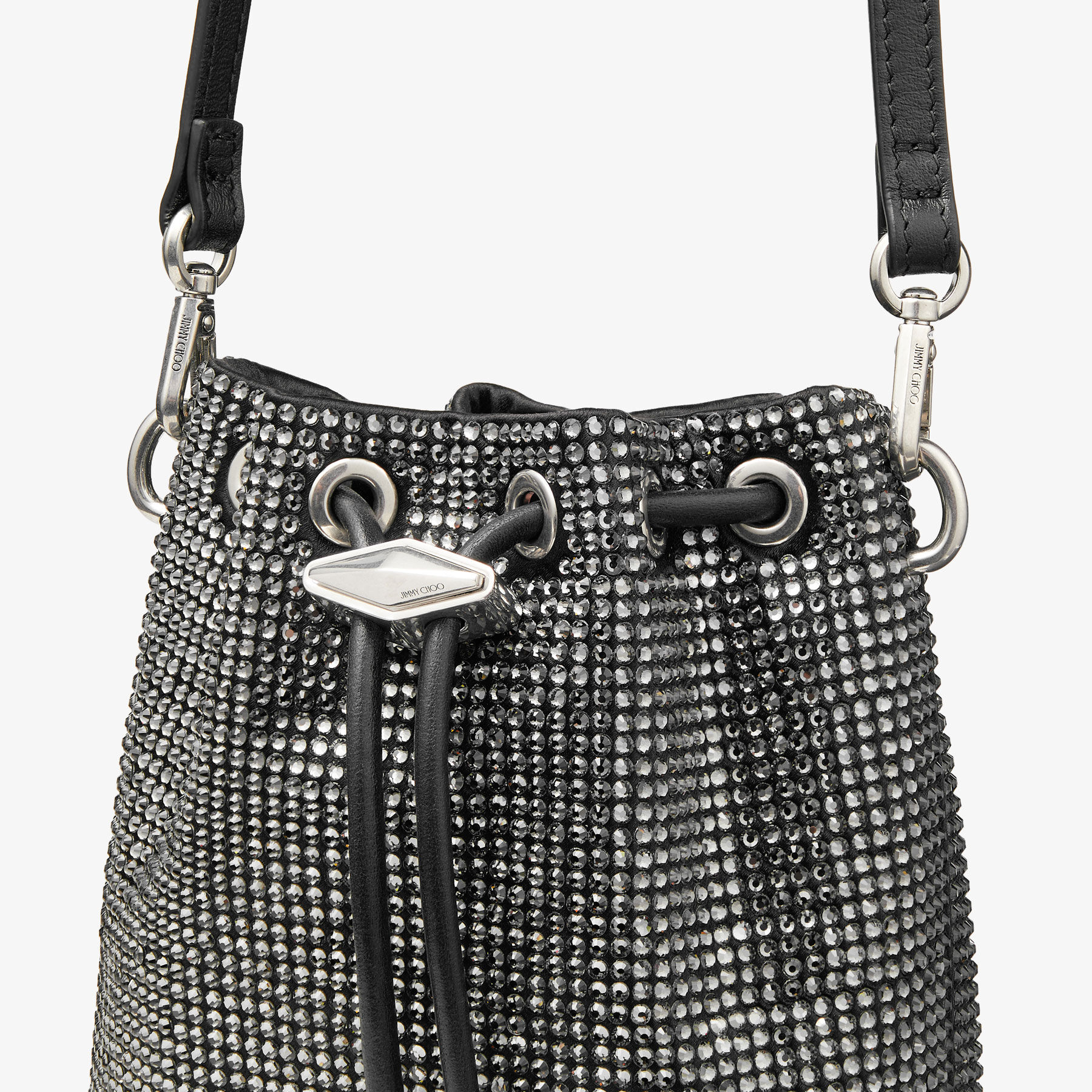Cinch Mini | Black Satin Crystal Mini Bag | JIMMY CHOO