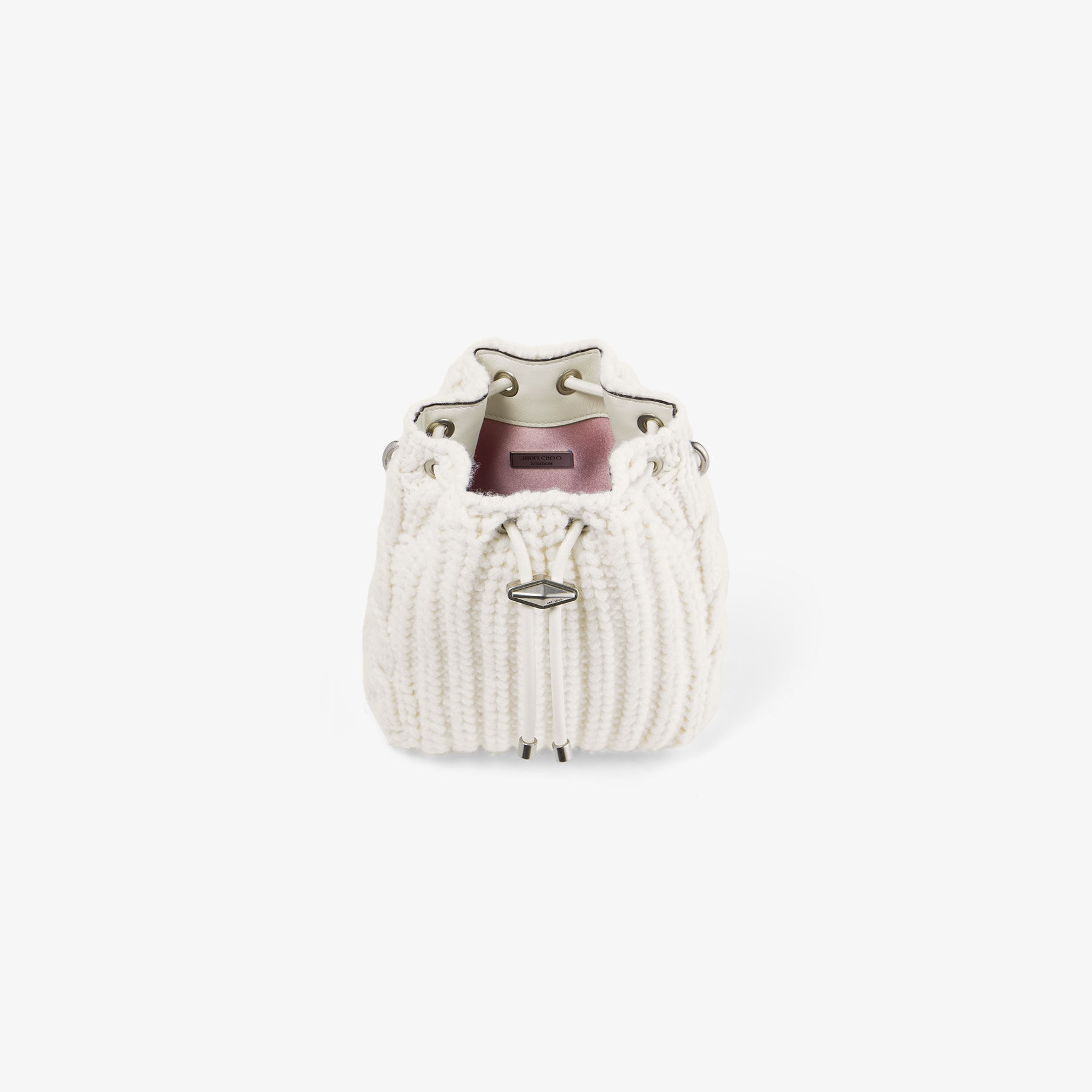 Cinch Mini | Latte Knitted Wool Mini Bucket Bag | JIMMY CHOO