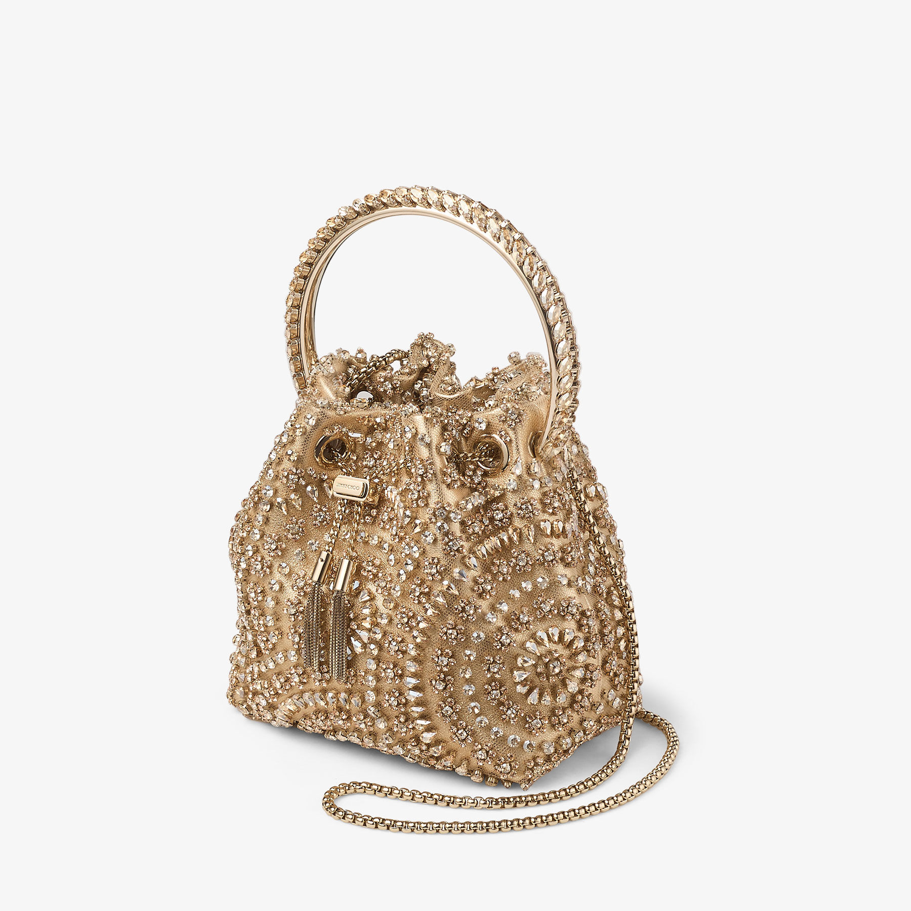 N*o様 【JIMMY CHOO】 3日間限定価格　ゴールド＆シルバーグリッター Bon Bon | Gold Metallic Nappa Handbag with Crystal Embroidery