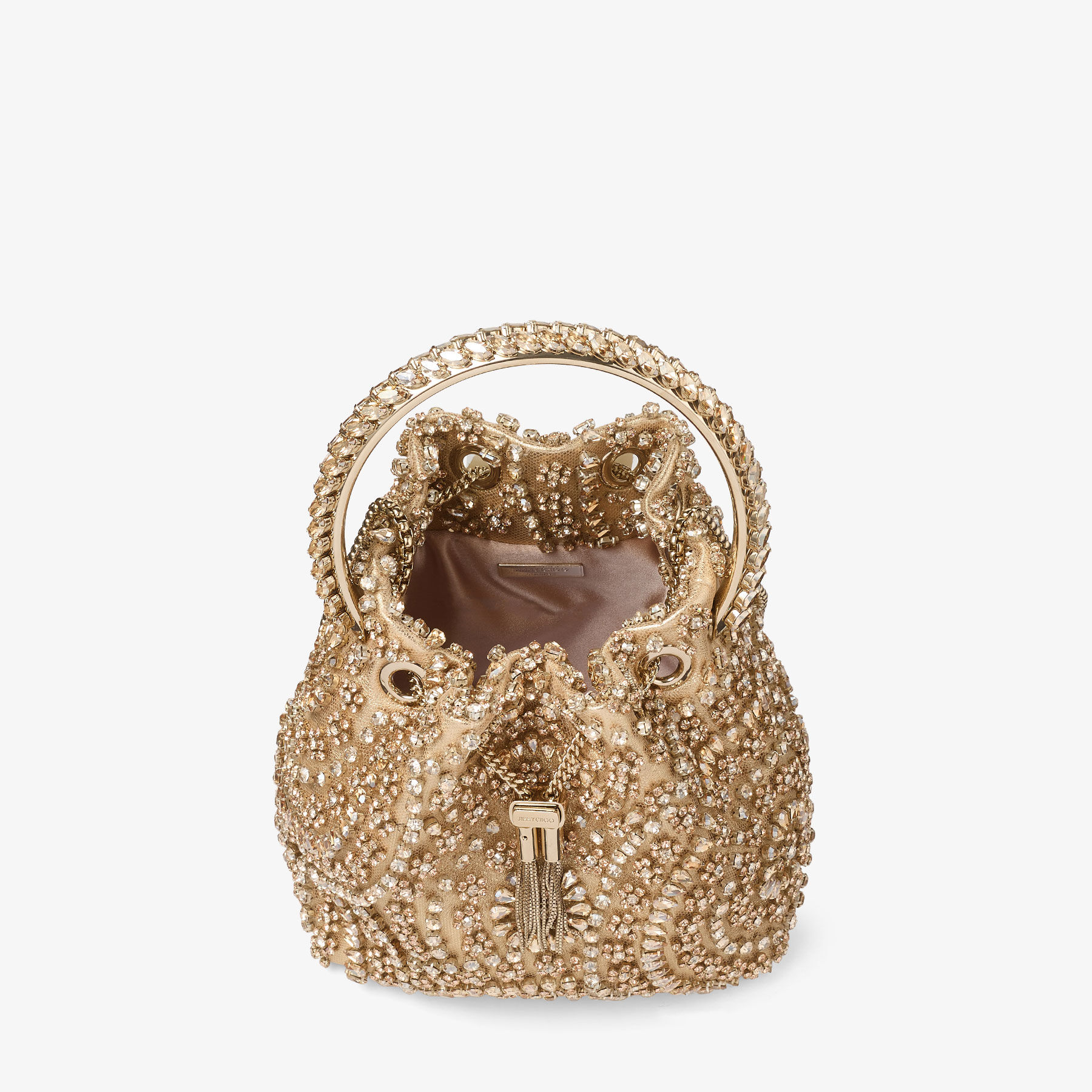 Bon Bon | Gold Metallic Nappa Handbag with Crystal Embroidery