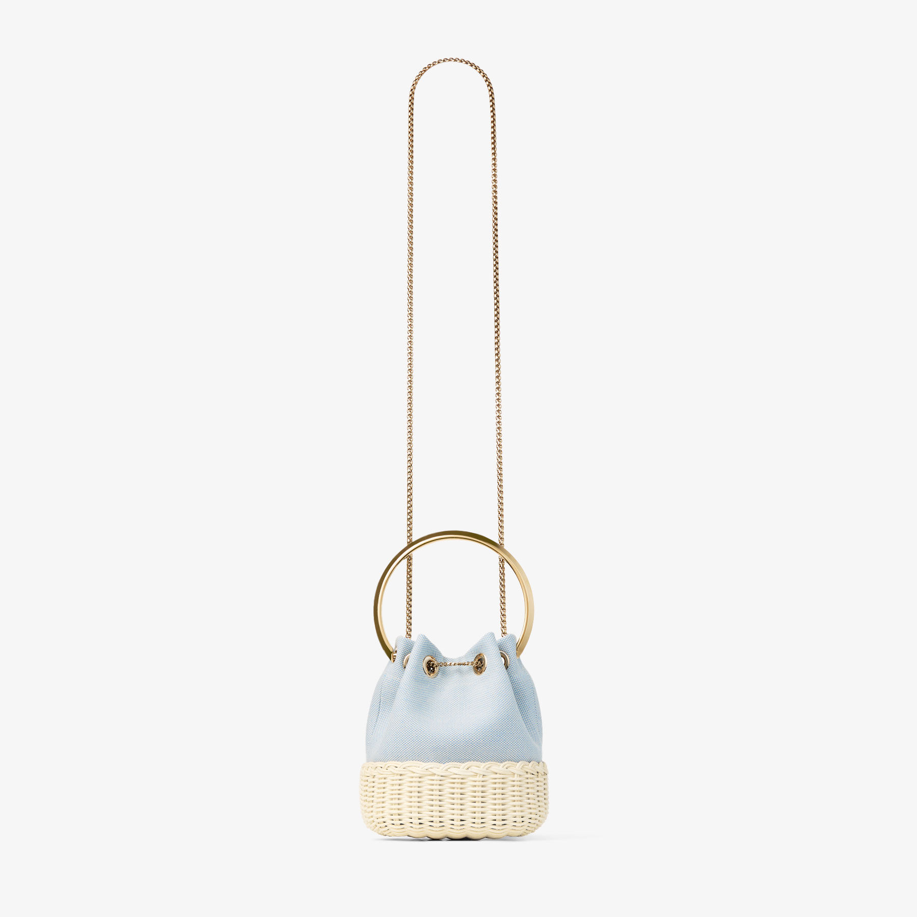 Bon Bon | Riviera Blue Mix Flecked Canvas and Wicker Bucket Bag