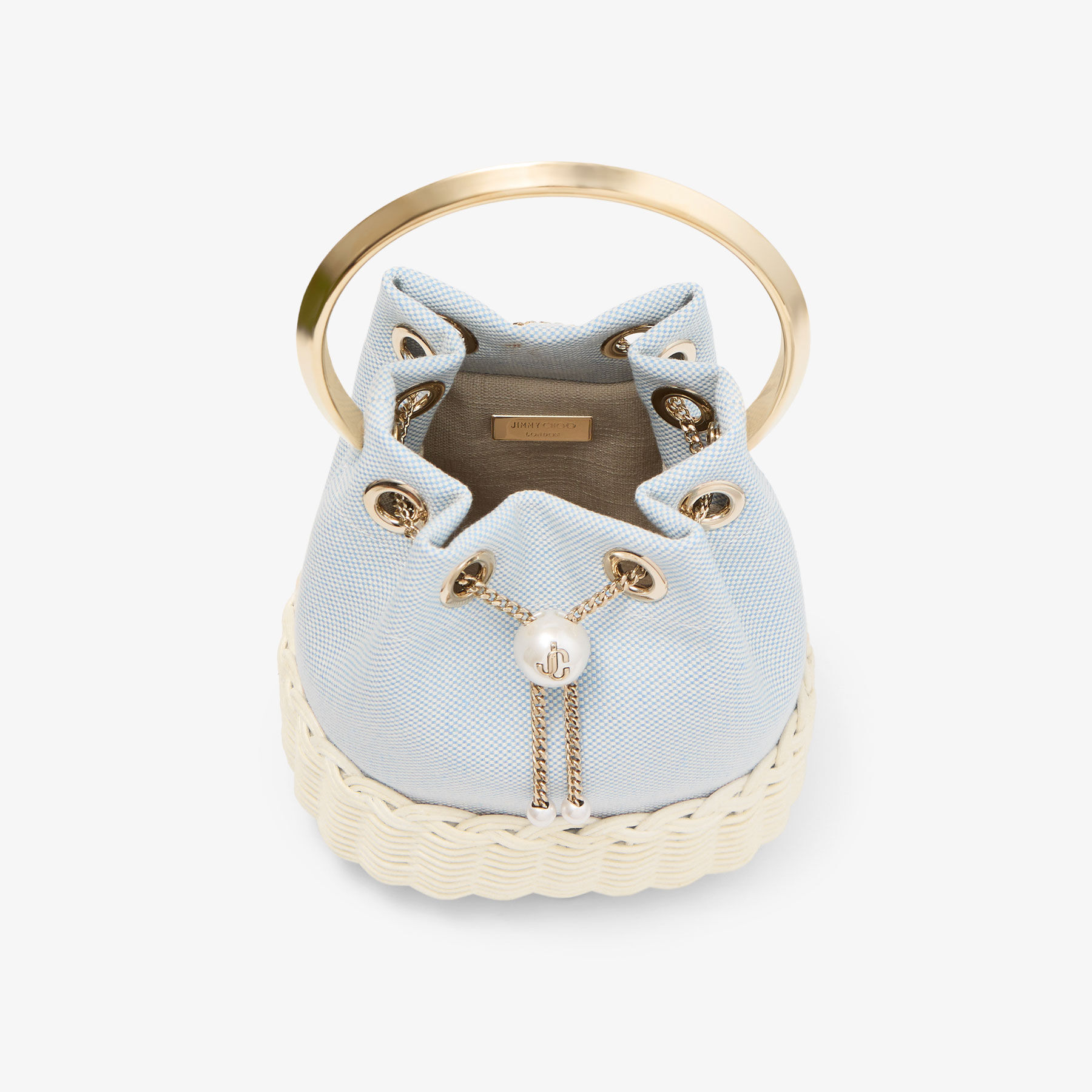Bon Bon | Riviera Blue Mix Flecked Canvas and Wicker Bucket Bag