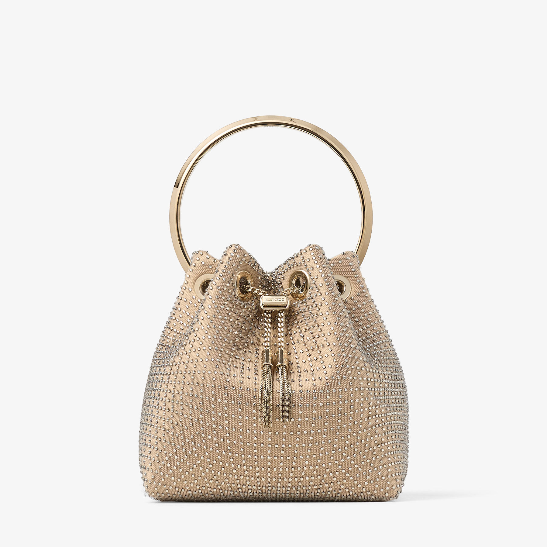 Bon Bon | Light Gold Satin and Illusion Crystal Mesh Handbag