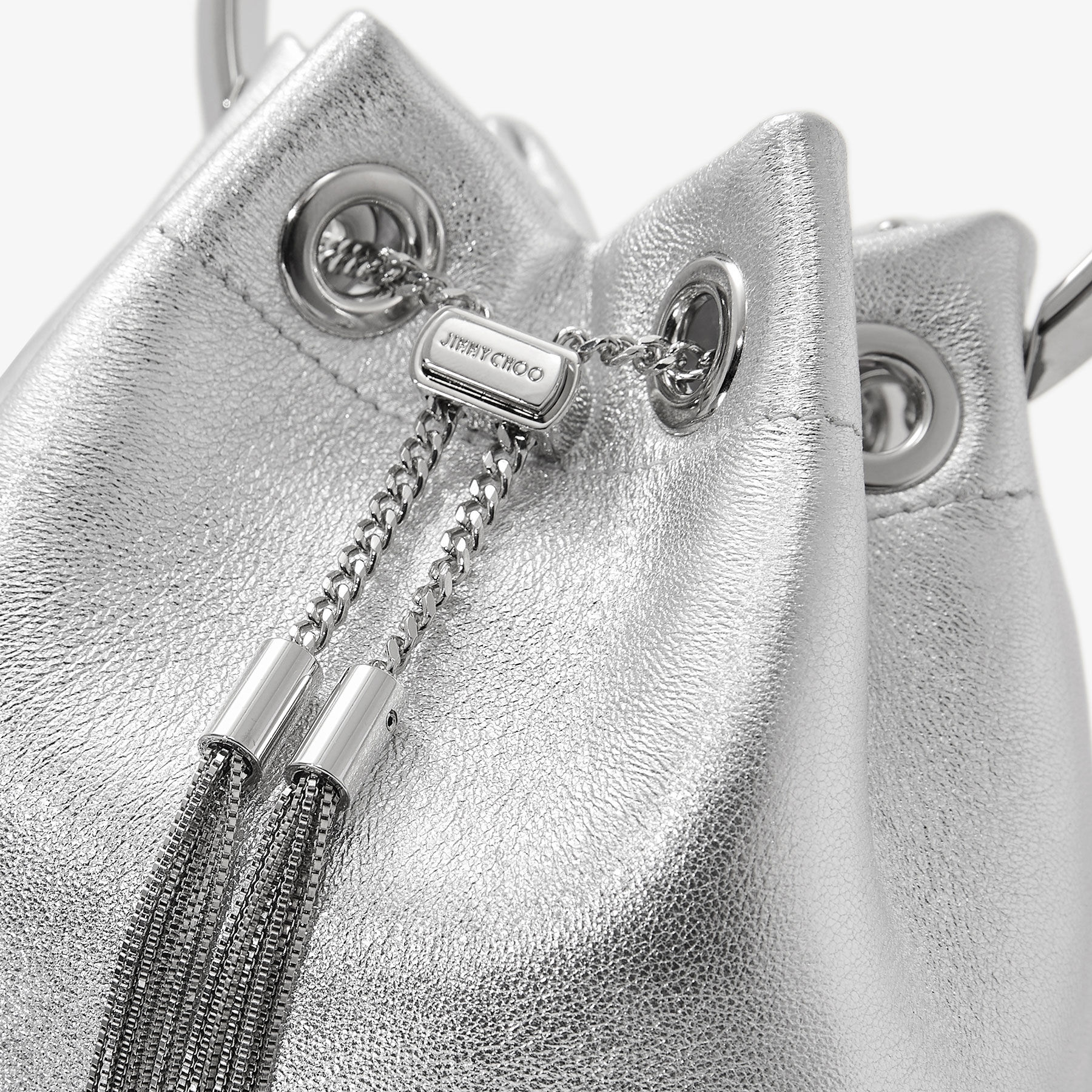 Bon Bon | Silver Metallic Nappa Bag with Metal Handle | JIMMY CHOO