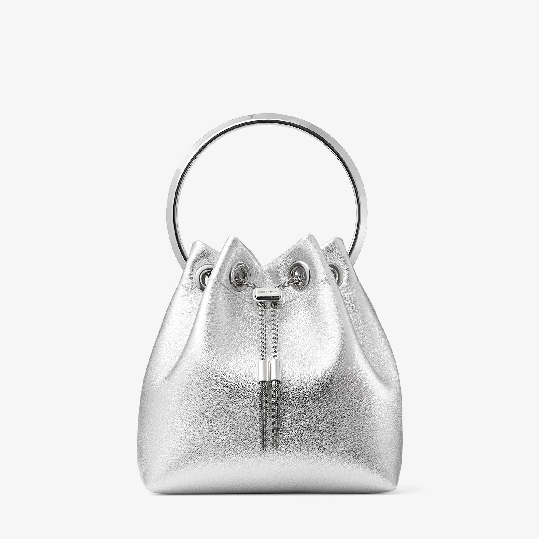 Bon Bon | Silver Metallic Nappa Bag with Metal Handle | JIMMY CHOO