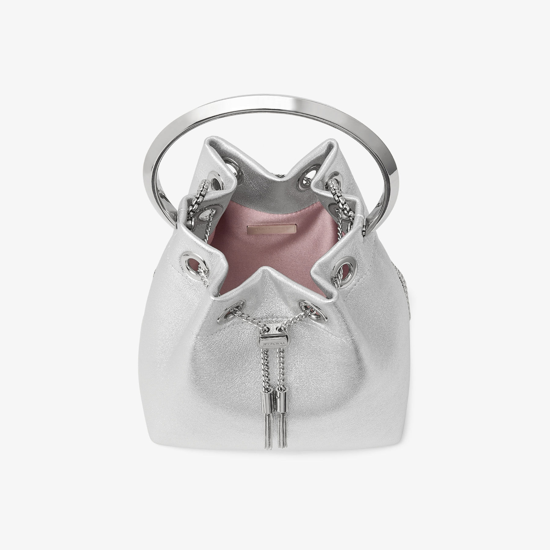 Bon Bon | Silver Metallic Nappa Bag with Metal Handle | JIMMY CHOO