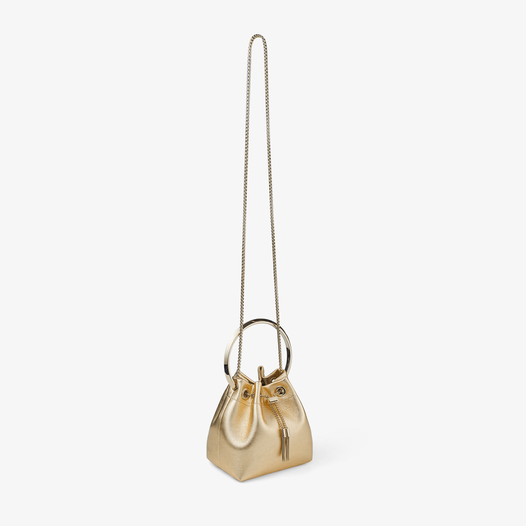 JIMMYCHOOゴールドチェーンバッグ BON BON | Gold Metallic Nappa Bag with Metal Handle | JIMMY CHOO