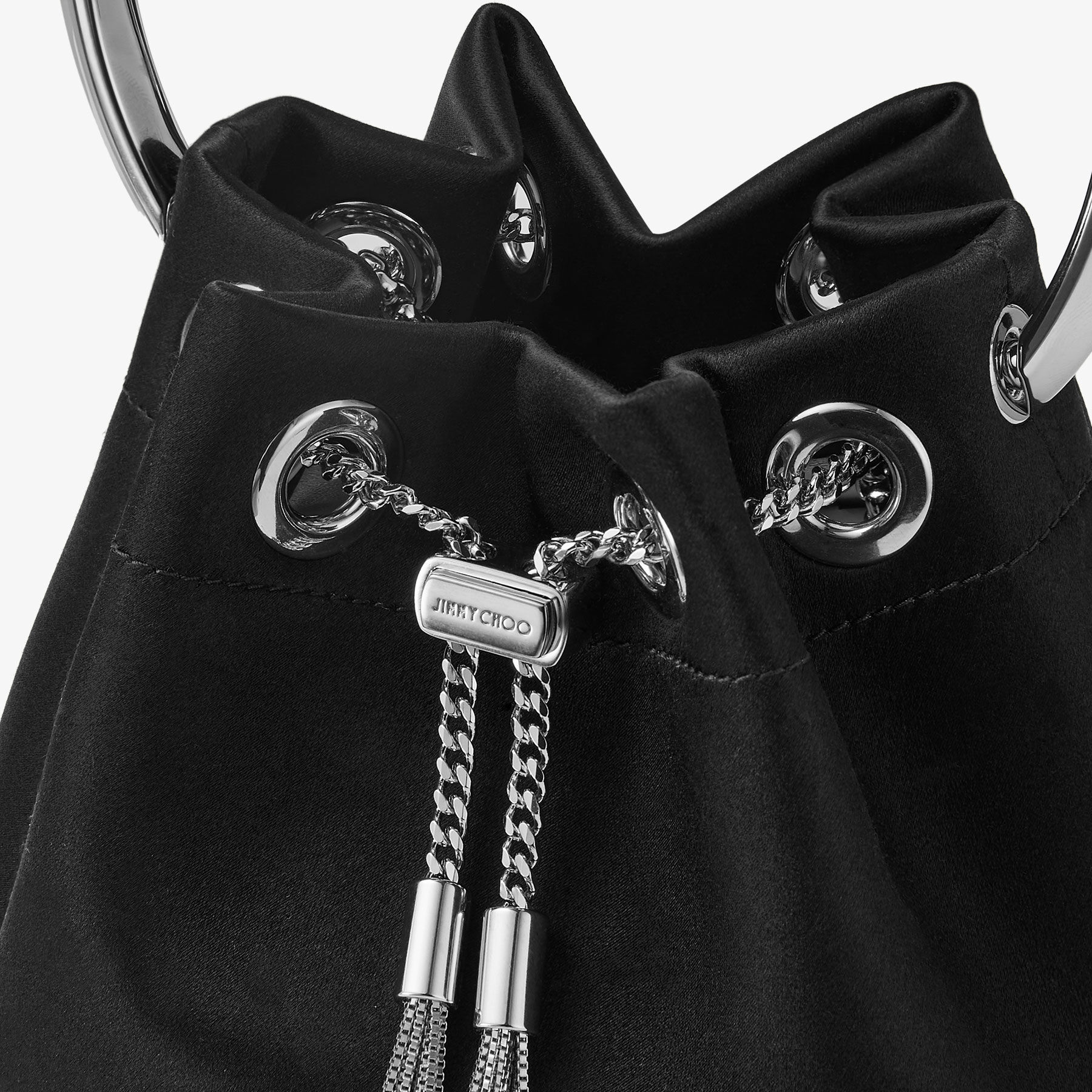 Bon Bon | Black Satin Handbag with Metal Handle | JIMMY CHOO