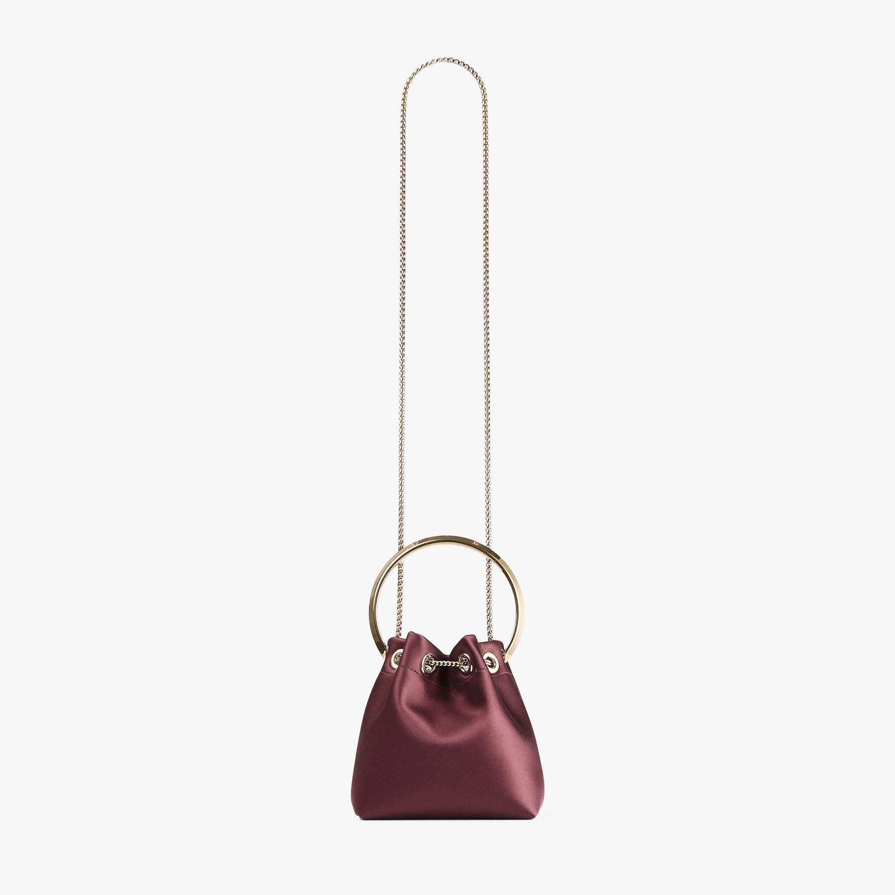 Bon Bon | Deep Merlot Satin Handbag with Metal Handle | JIMMY CHOO