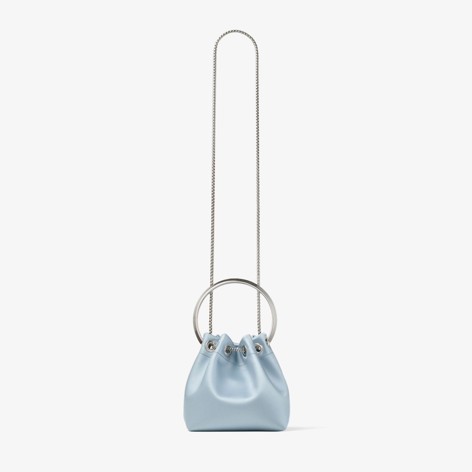 Bon Bon | Ice Blue Satin Bucket Bag | JIMMY CHOO