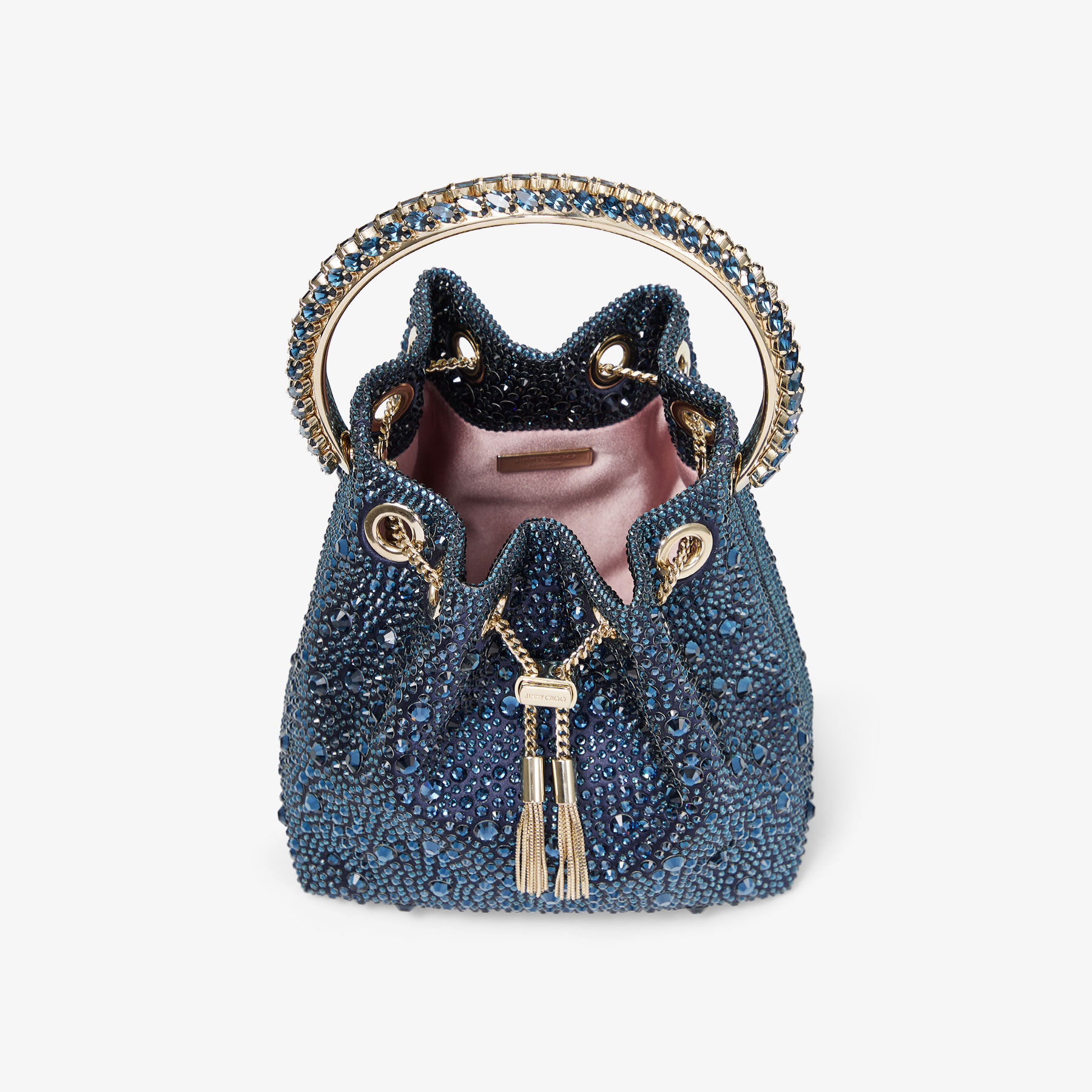 Bon Bon | Marine Satin and Crystal Hotfix Bucket Bag with Crystal