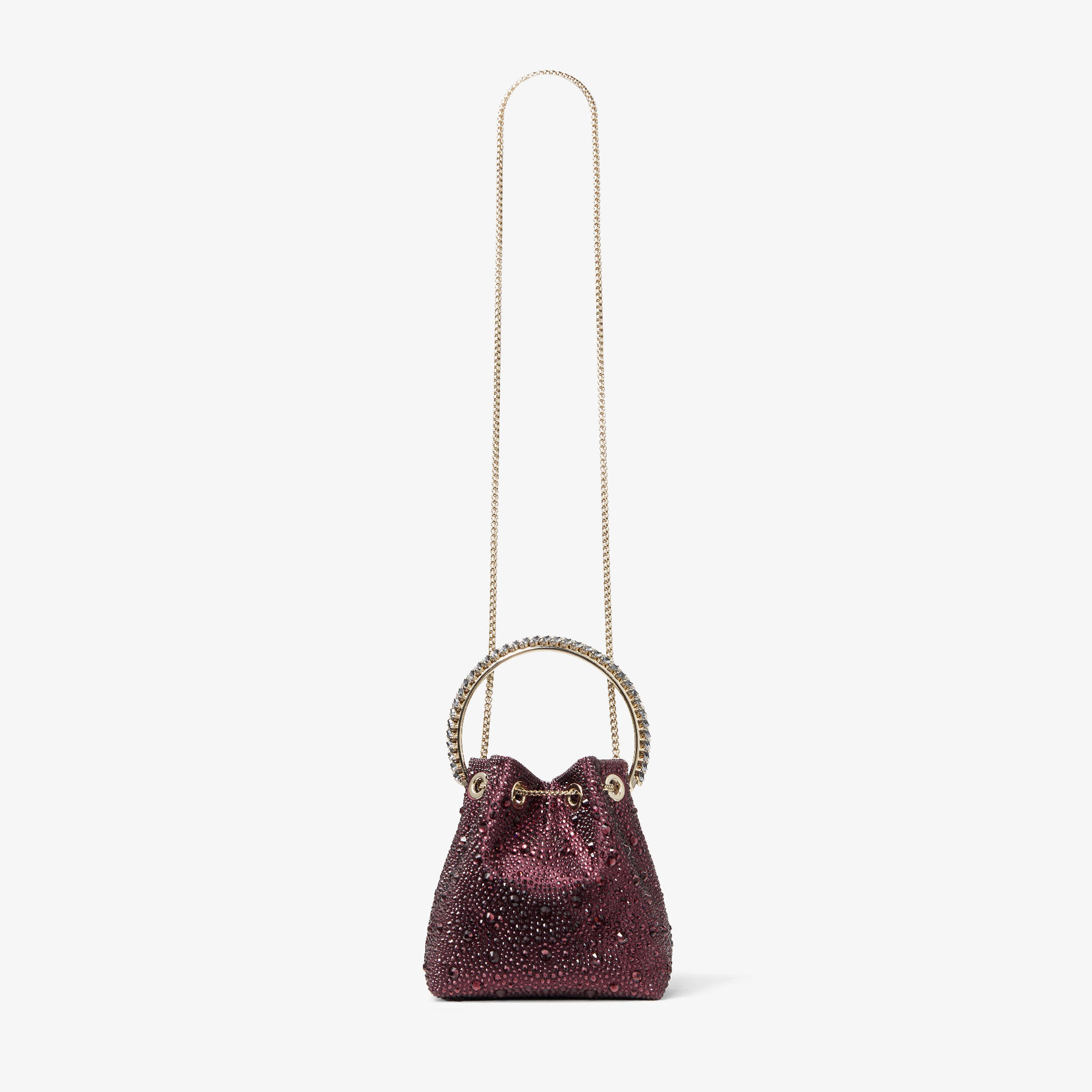 Bon Bon | Deep Merlot Satin and Crystal Hotfix Bucket Bag with