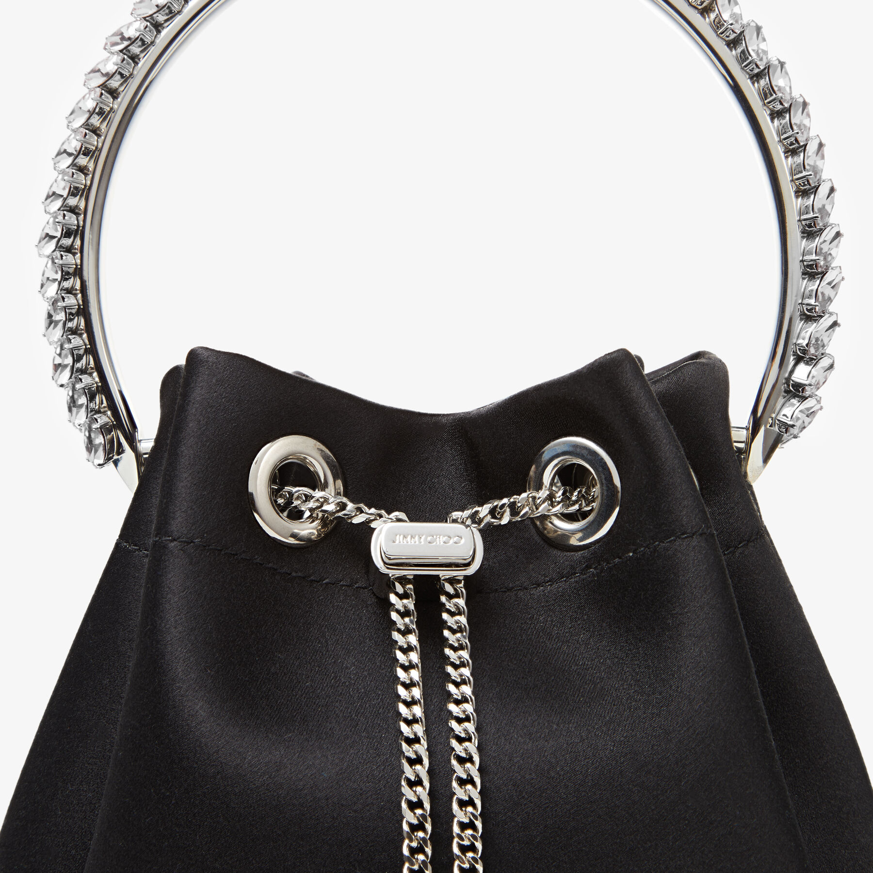 Bon Bon | Black Satin Bag with Crystal Handle | JIMMY CHOO Bon Bon | Black Satin Bag with Crystal Handle | JIMMY CHOO