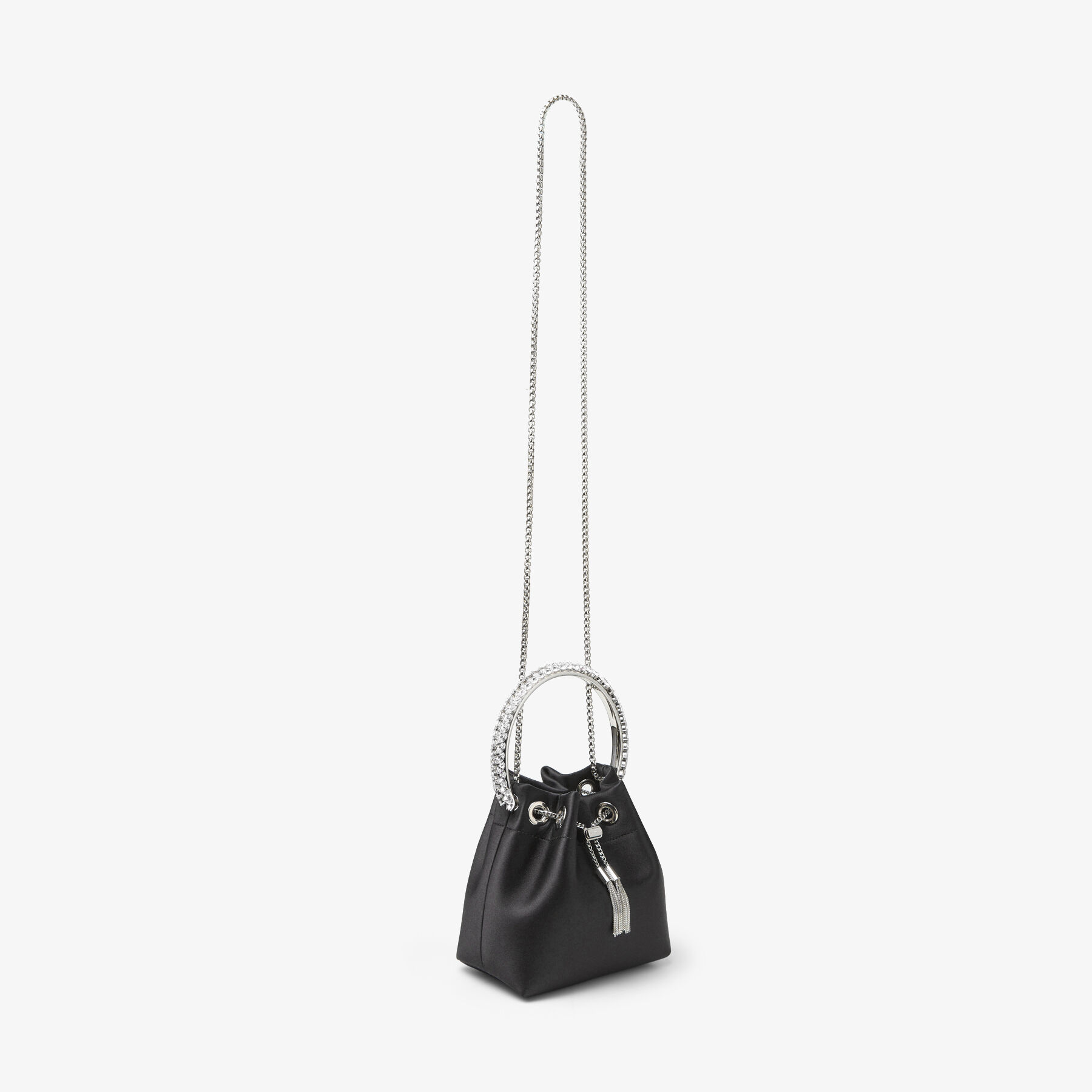 Bon Bon | Black Satin Bag with Crystal Handle | JIMMY CHOO