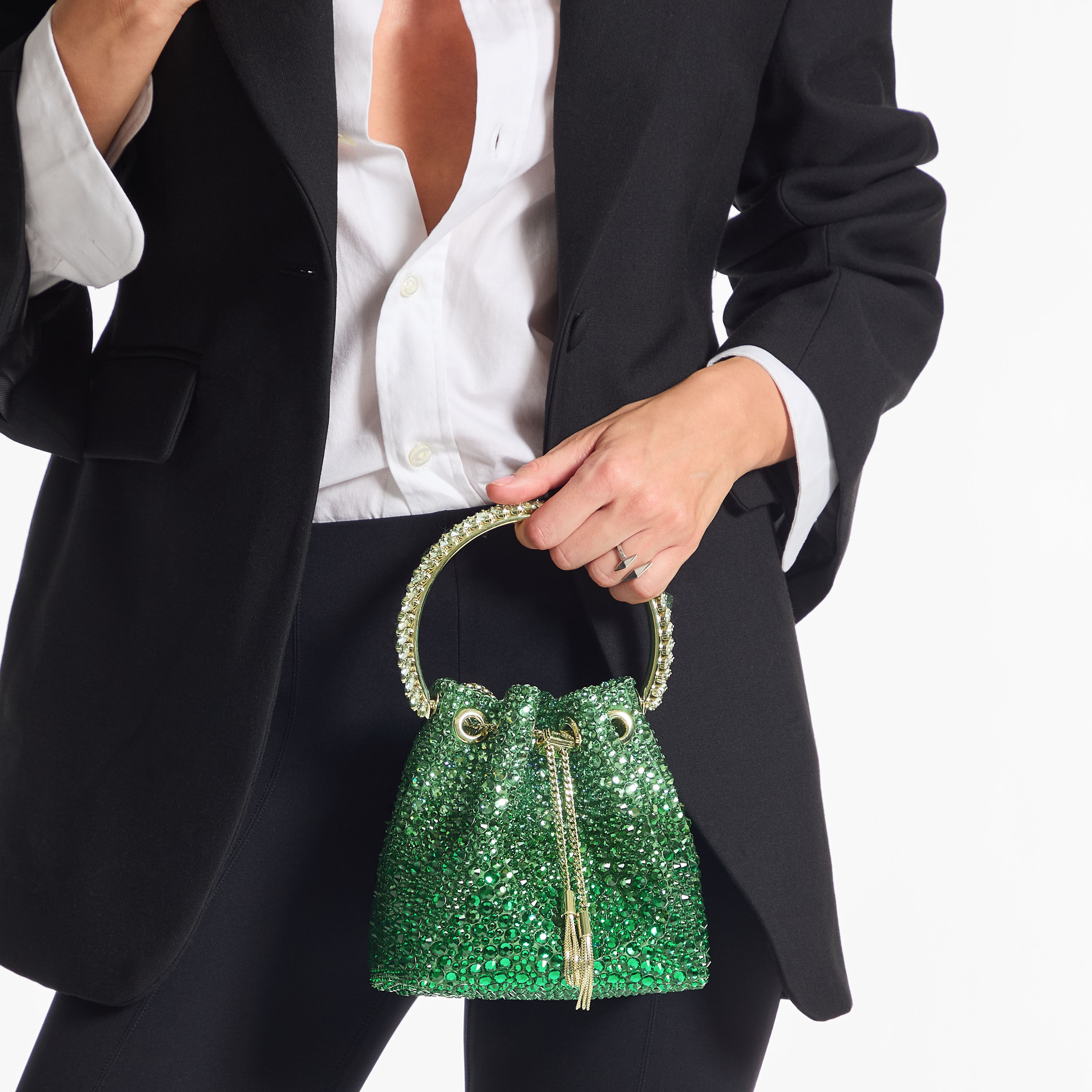 Bon Bon | British Green and Emerald Satin Bag with Crystals