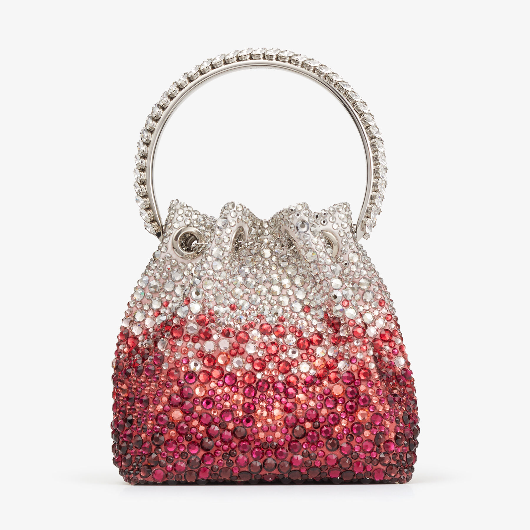 BON BON | Silver And Red Satin Bag with Crystals | JIMMY CHOO