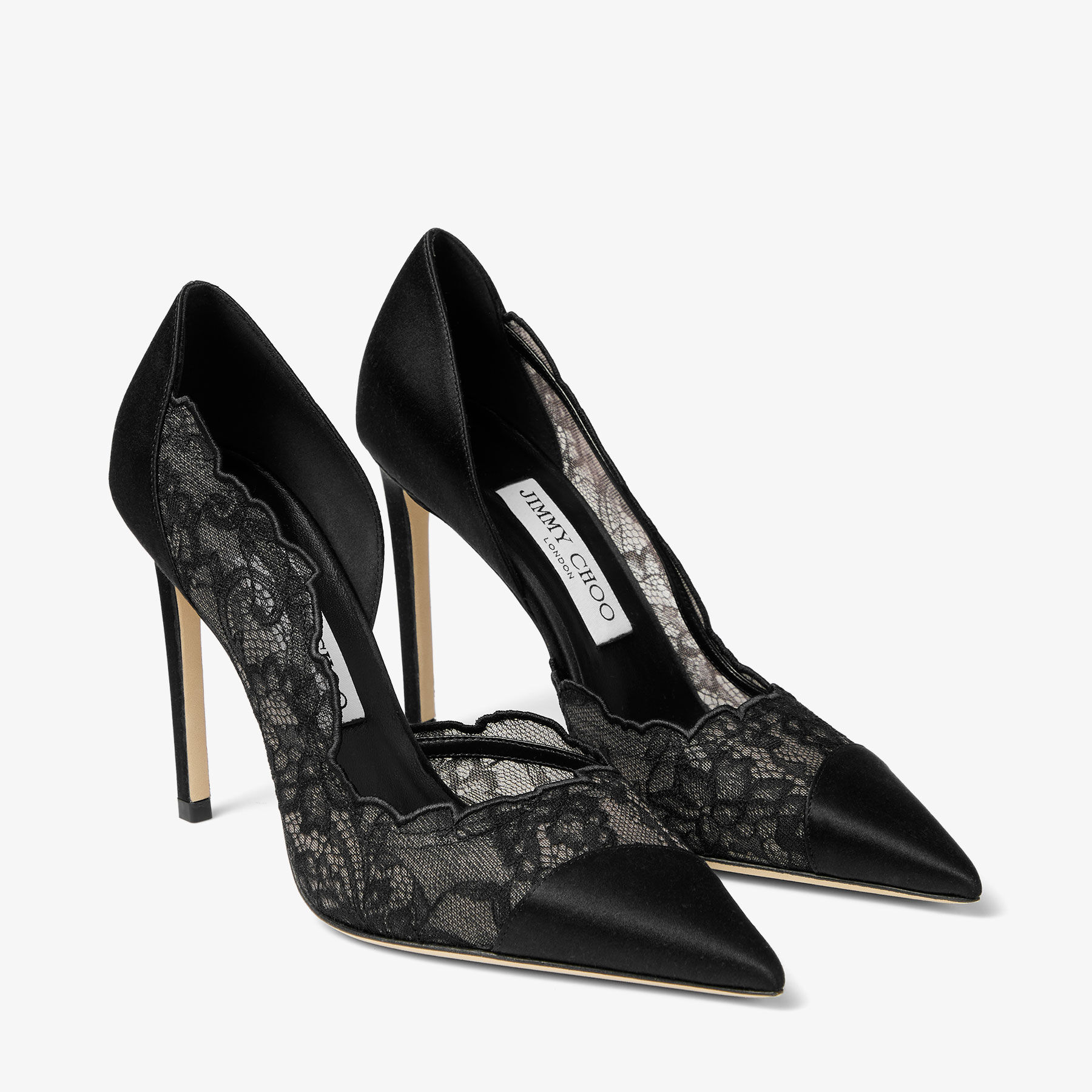 Brigitte 100 | Black Jimmy Choo Lace and Satin Pumps | JIMMY CHOO