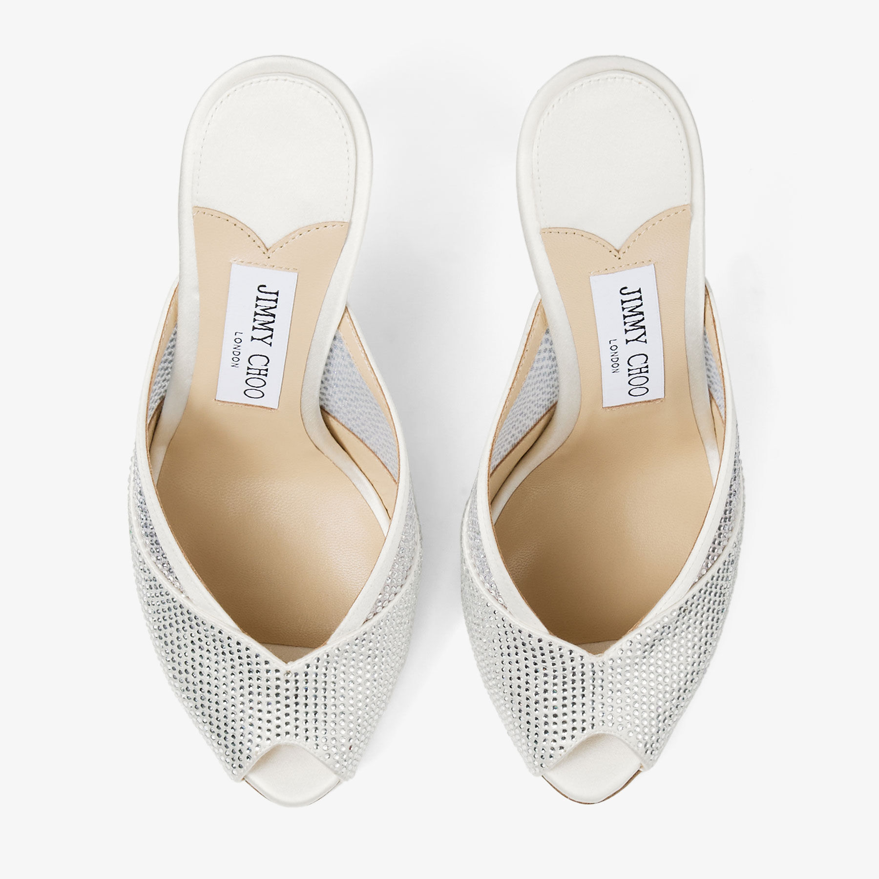 Brigitte Mule 100 | Ivory Mesh Mules with Crystal Embellishment