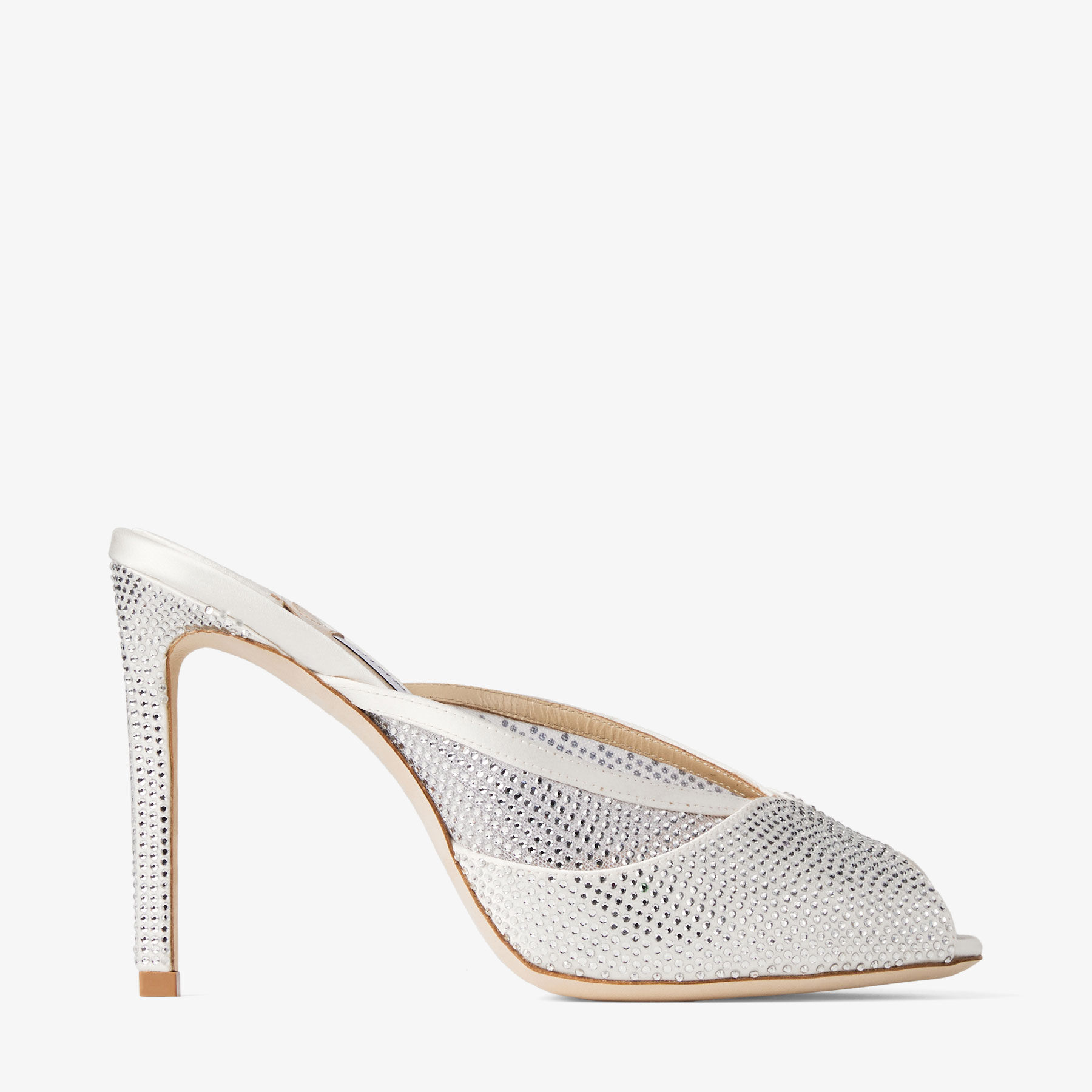 Brigitte Mule 100 | Ivory Mesh Mules with Crystal Embellishment
