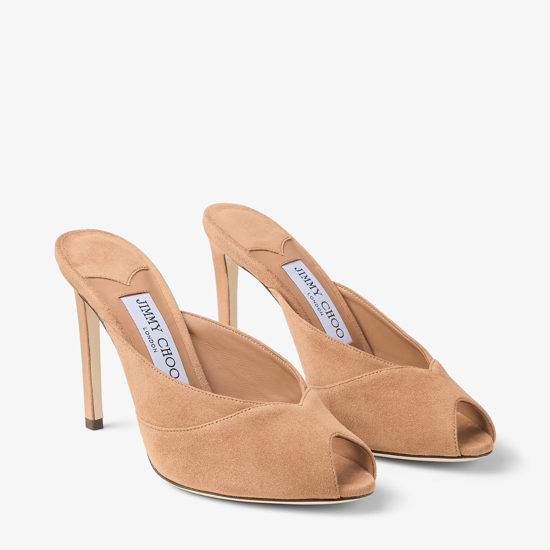 セール✨JIMMY CHOO ベージュ ポインテッドトゥ ミュール Brigitte Mule 100 | Toffee Suede Mules | JIMMY CHOO