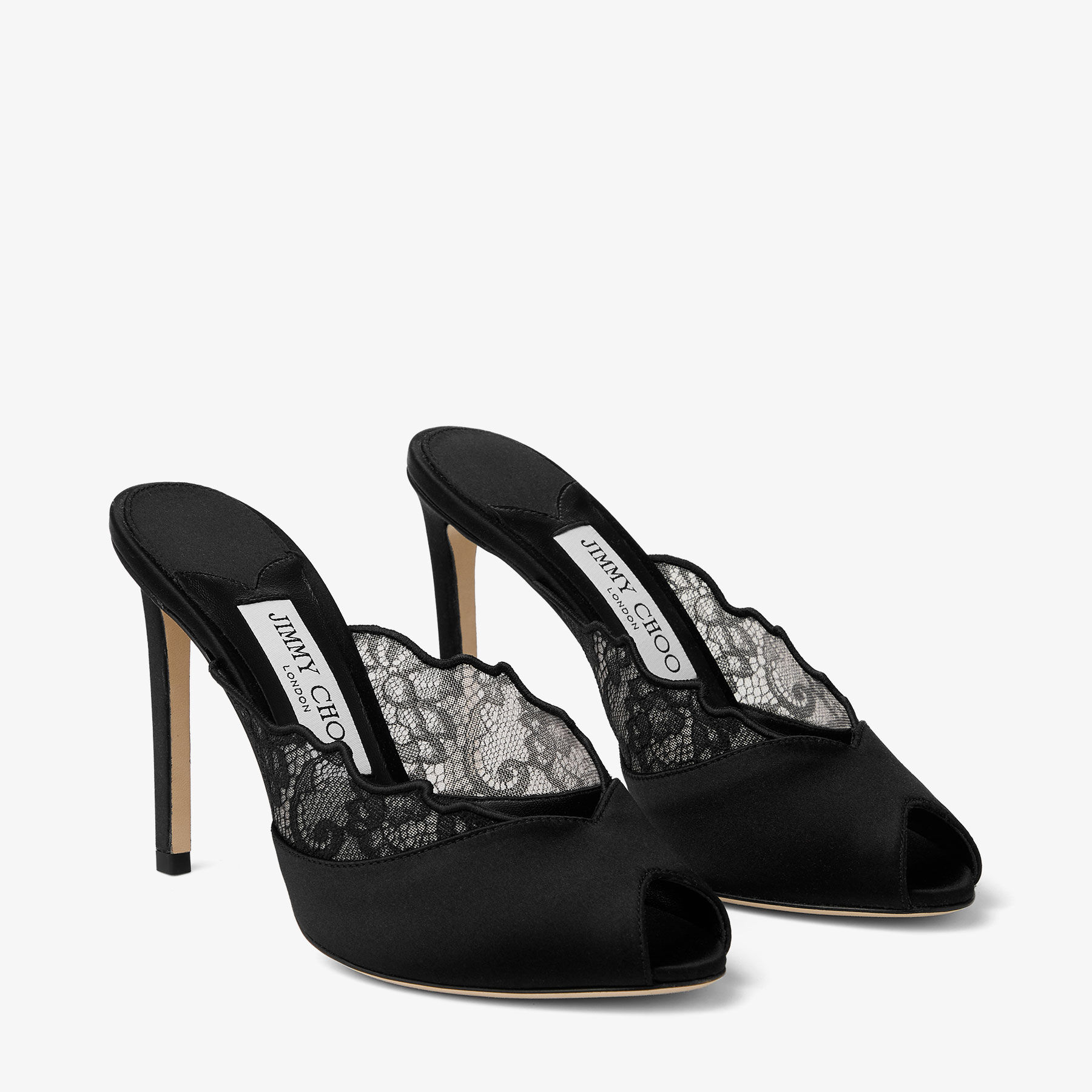 Brigitte Mule 100 | Black Jimmy Choo Lace and Satin Mules | JIMMY CHOO
