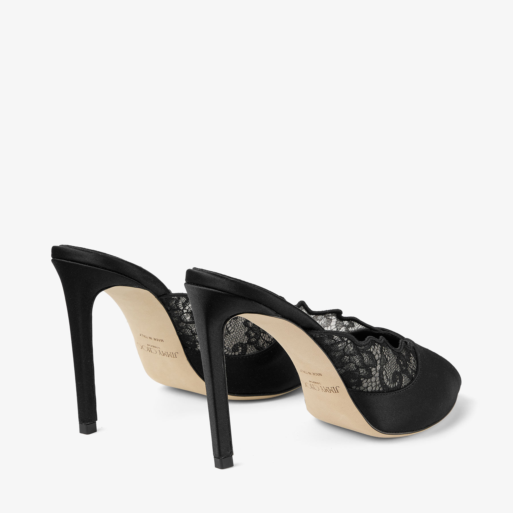 Brigitte Mule 100 | Black Jimmy Choo Lace and Satin Mules | JIMMY CHOO