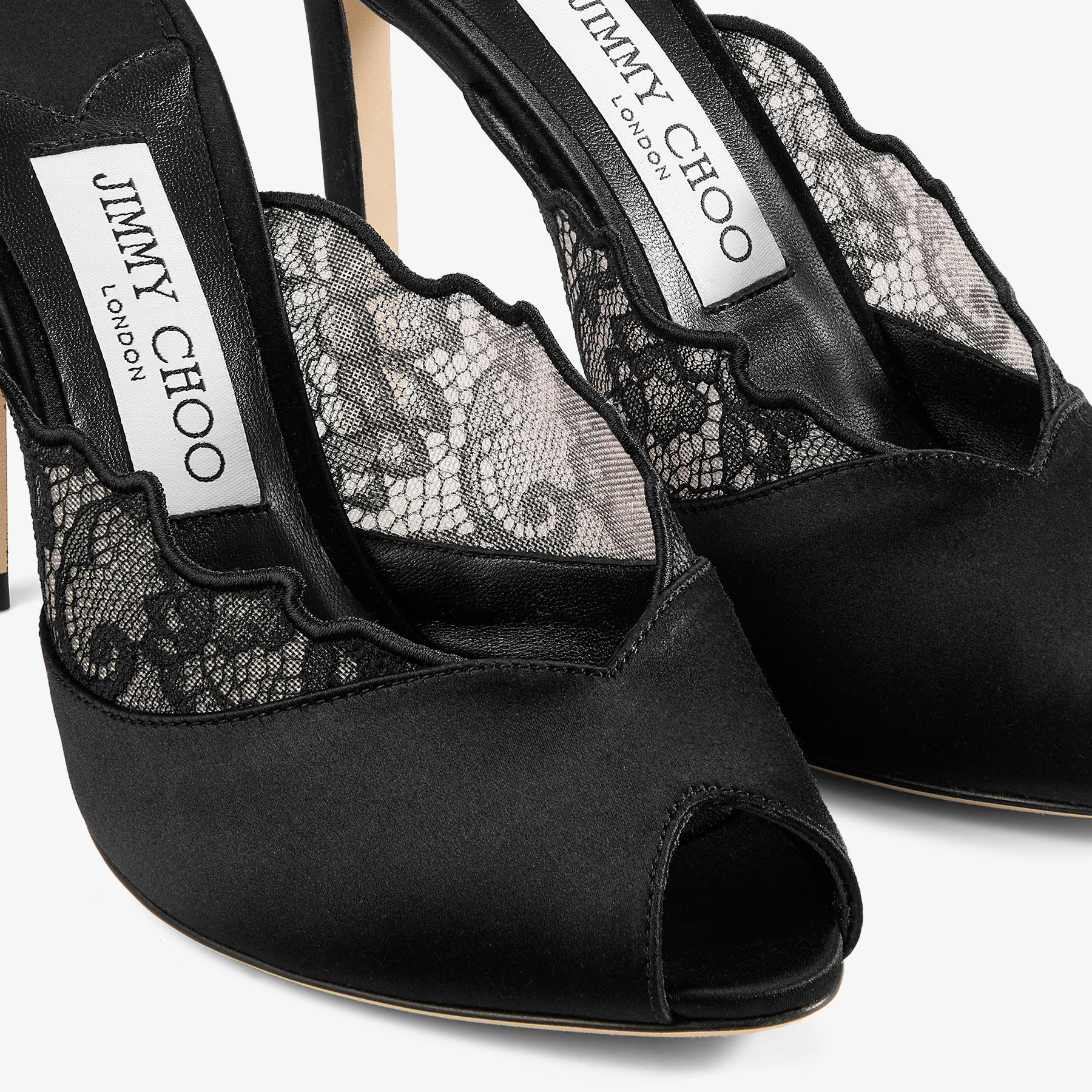 Brigitte Mule 100 | Black Jimmy Choo Lace and Satin Mules | JIMMY CHOO
