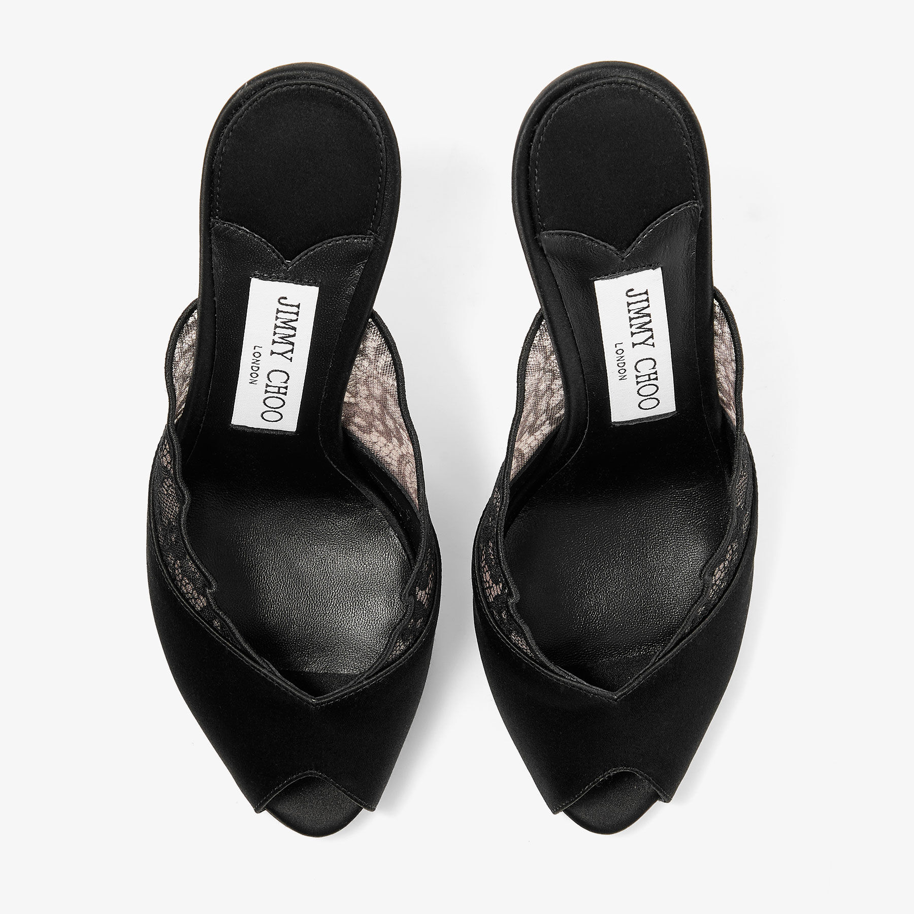 Brigitte Mule 100 | Black Jimmy Choo Lace and Satin Mules | JIMMY CHOO