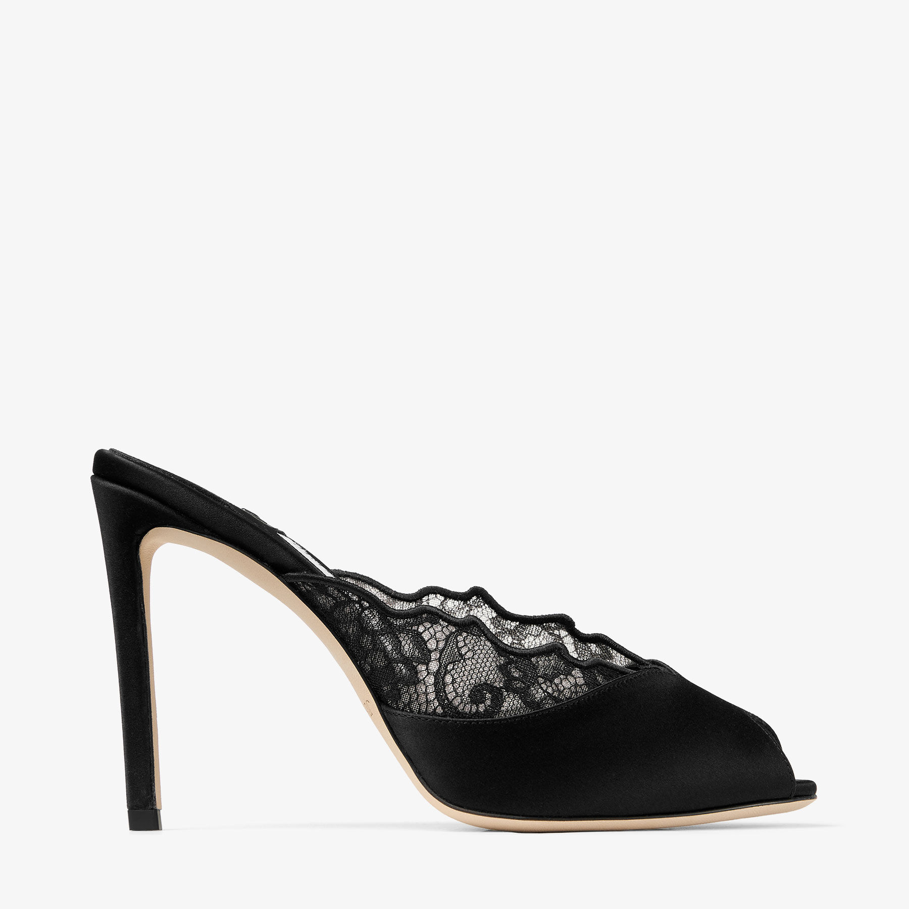 Brigitte Mule 100 | Black Jimmy Choo Lace and Satin Mules | JIMMY CHOO