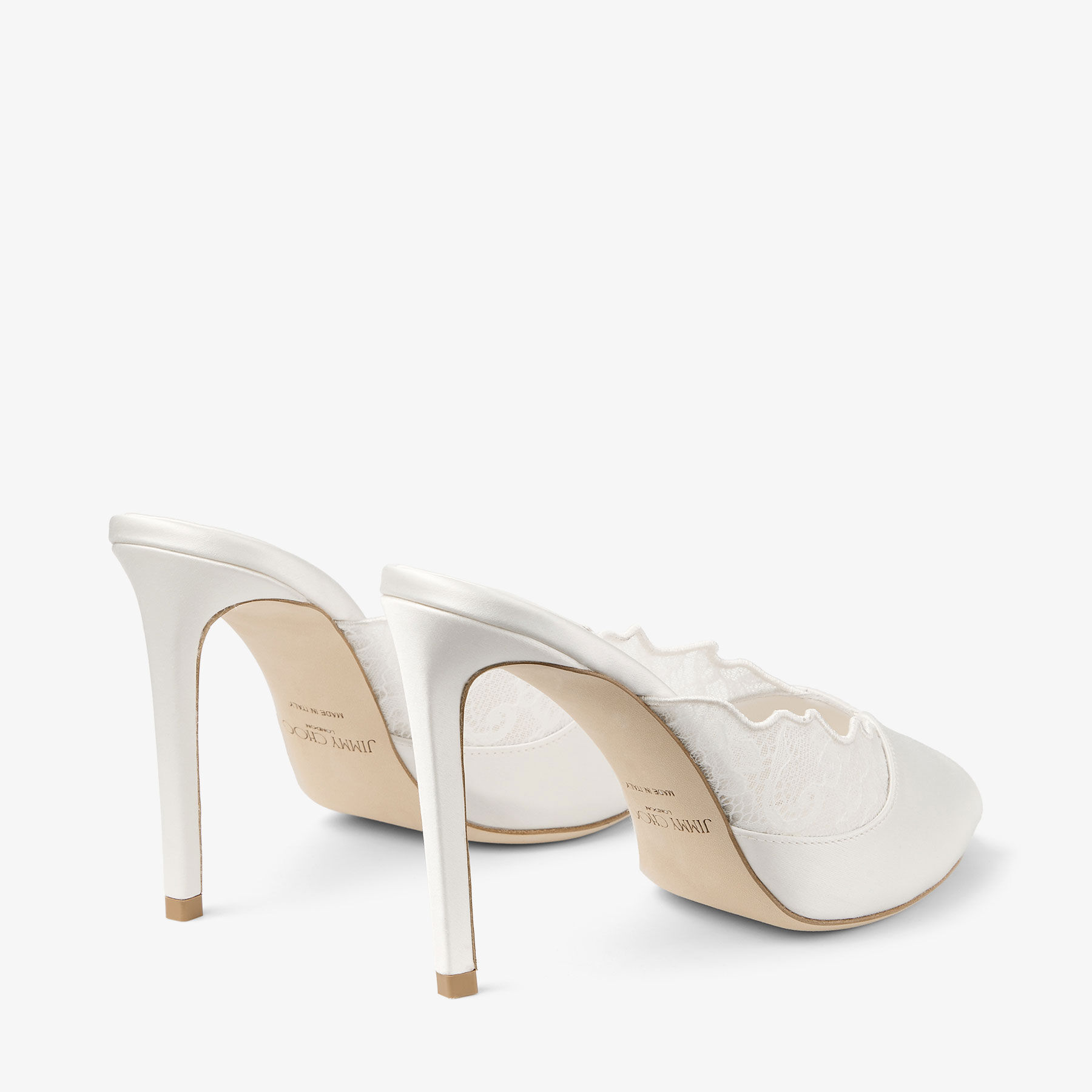 Brigitte Mule 100 | Ivory Jimmy Choo Lace and Satin Mules | JIMMY CHOO