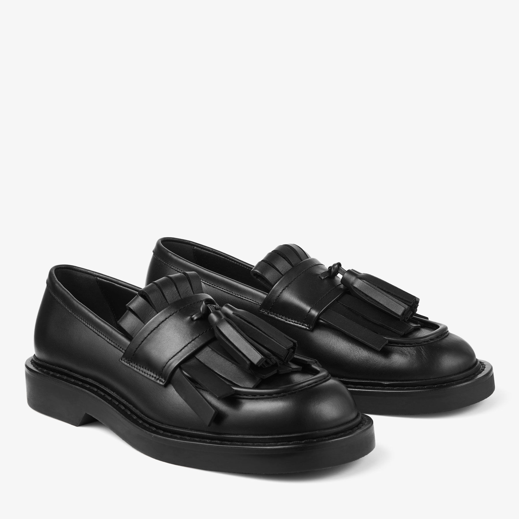 Buff Fringe Loafer | Black Box Calf Leather Loafers | JIMMY CHOO