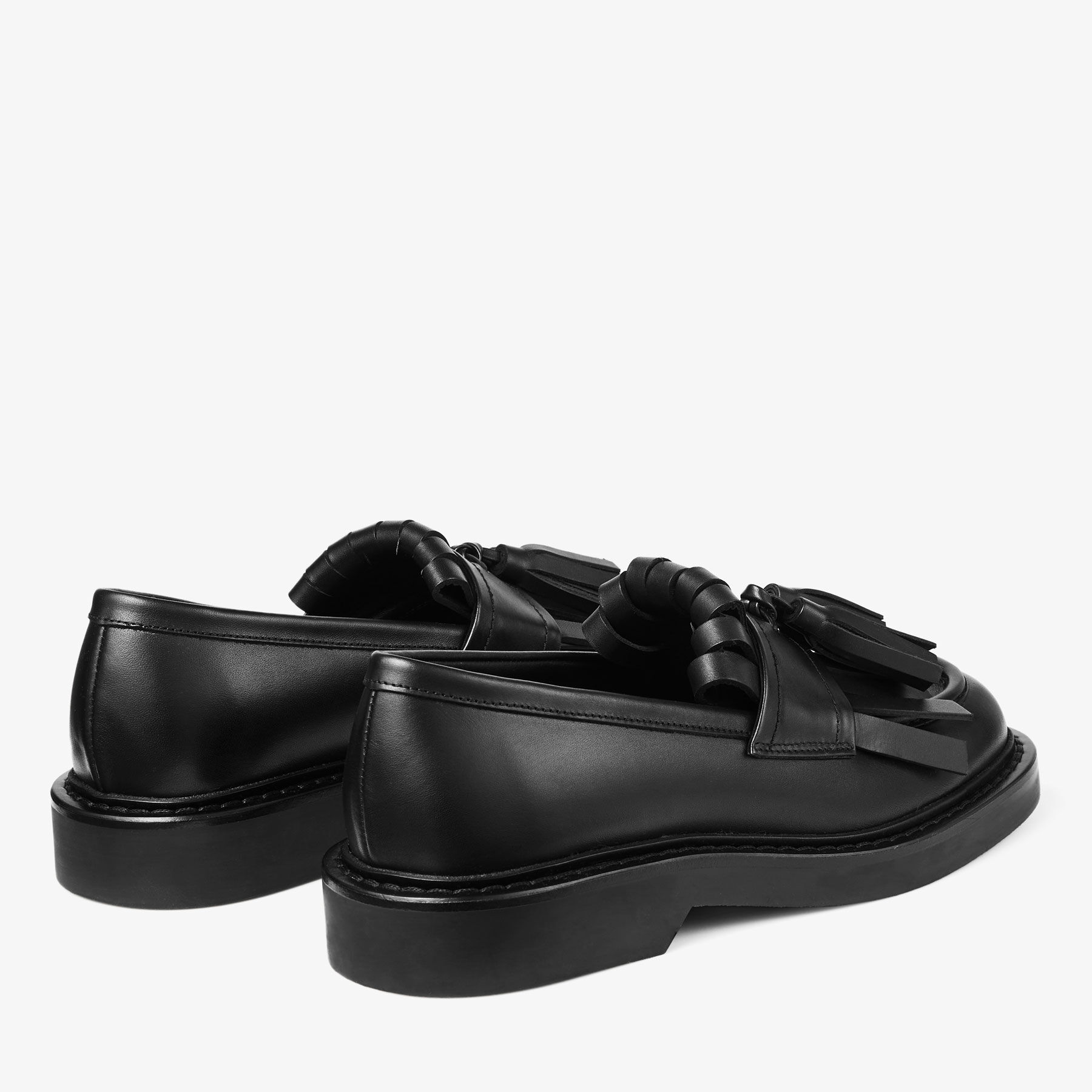 Buff Fringe Loafer | Black Box Calf Leather Loafers | JIMMY CHOO