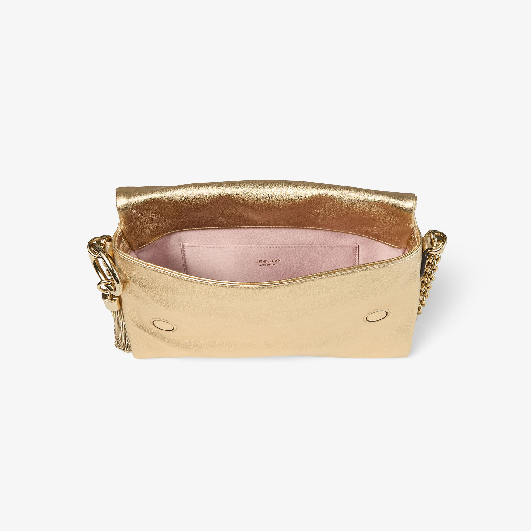 Callie Flap | Gold Metallic Leather Shoulder Bag | JIMMY CHOO