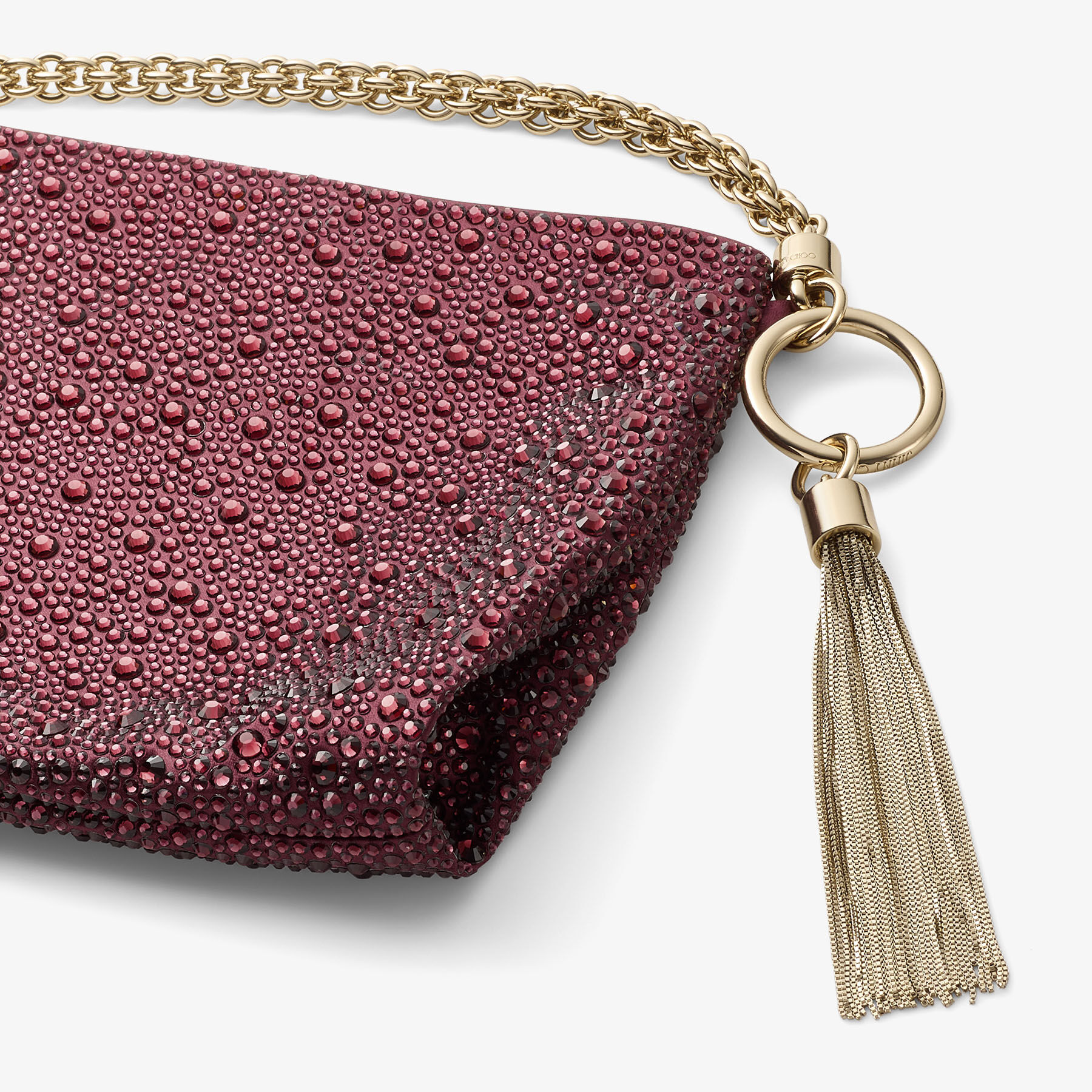 Callie | Deep Merlot Satin Clutch Bag with Crystal Hotfix | JIMMY CHOO
