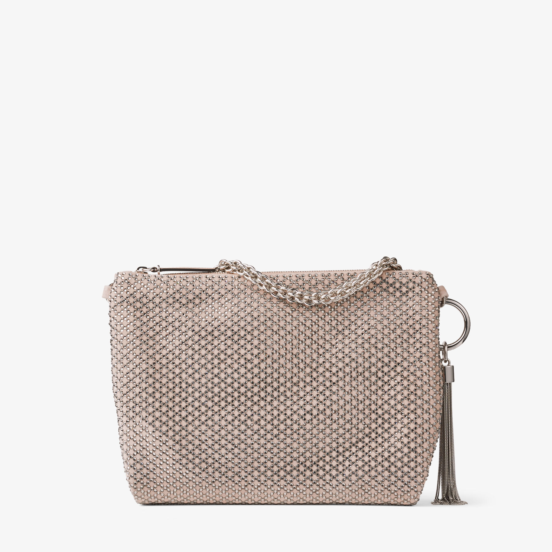 Ballet Pink Suede Clutch Bag with Diamond Motif and Crystal Hotfix